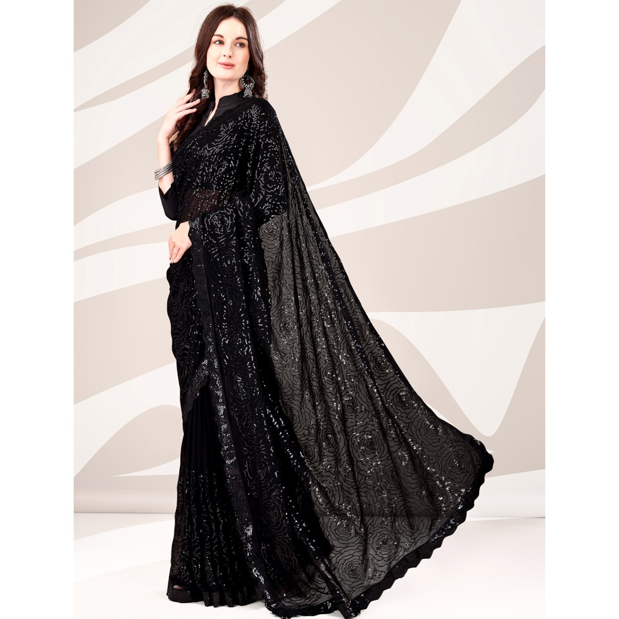 Black Sequin Embroidered Georgette Saree