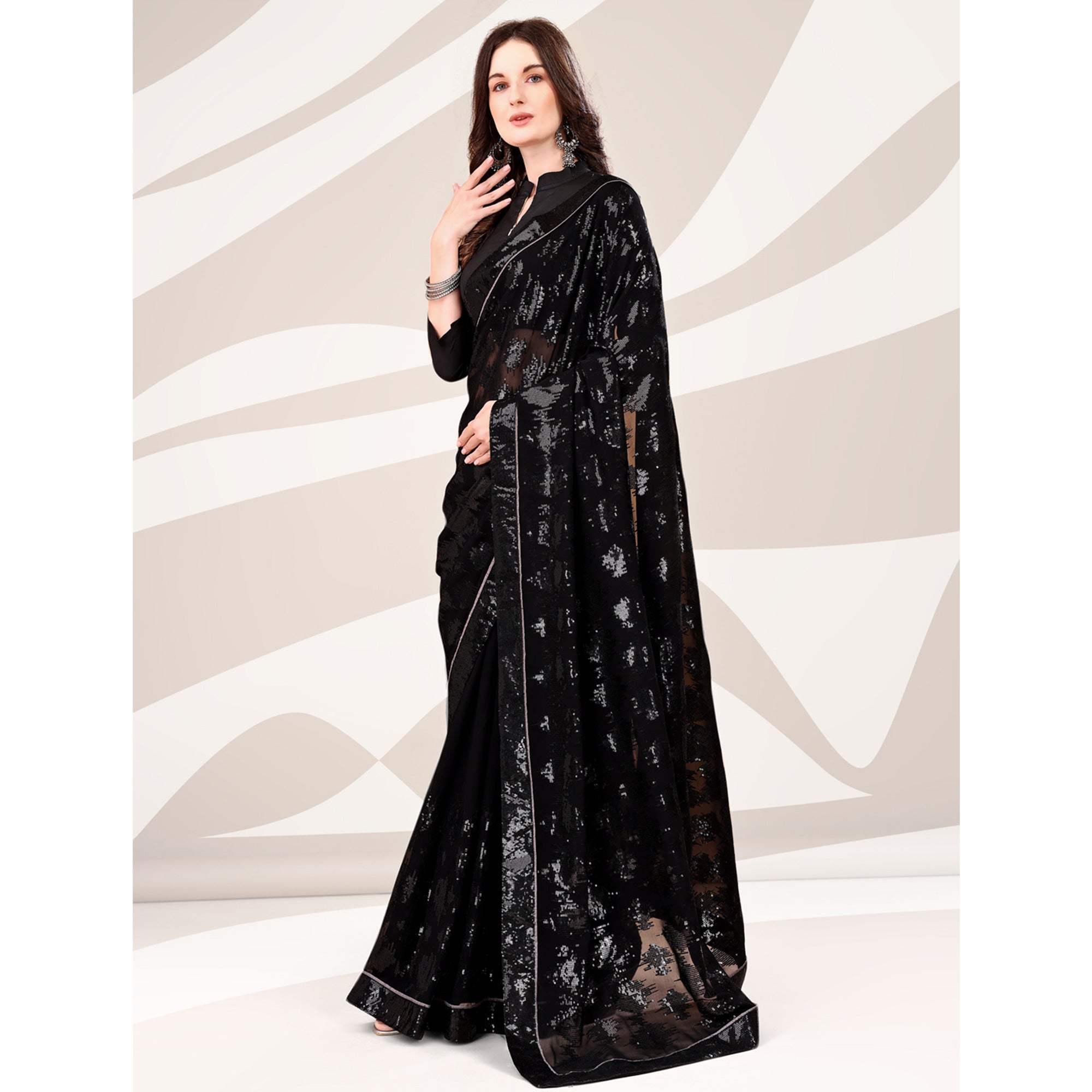 Black Sequin Embroidered Georgette Saree