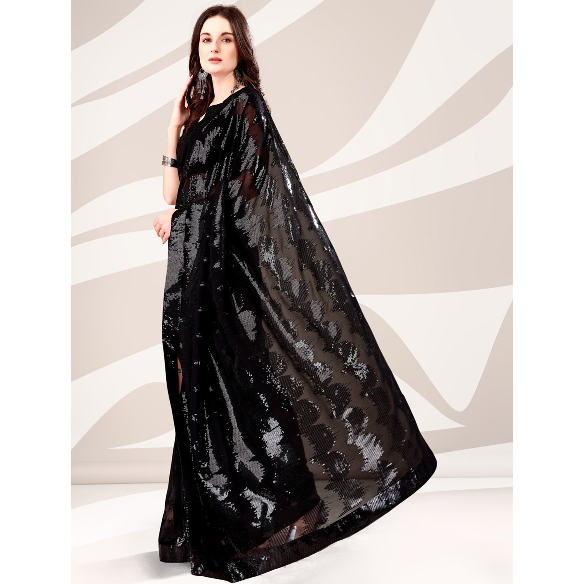 Black Sequin Embroidered Georgette Saree