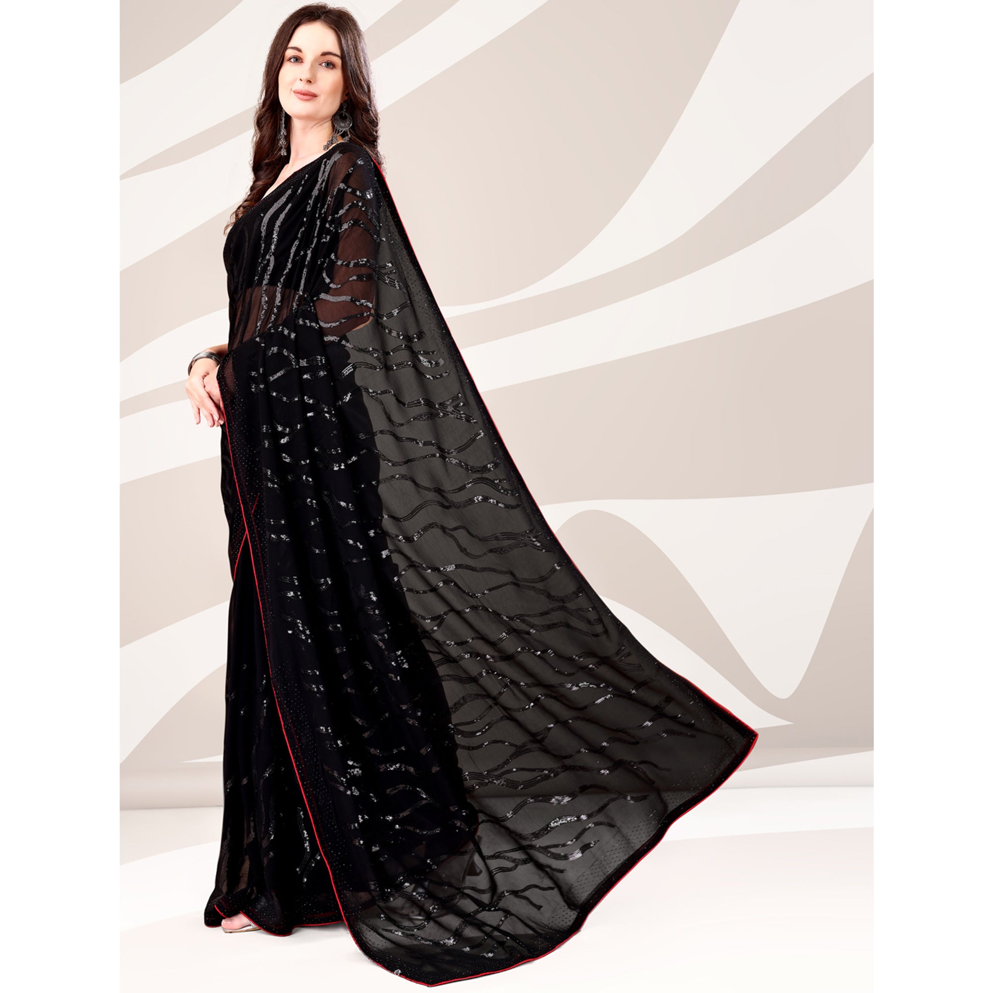 Black Sequin Embroidered Georgette Saree