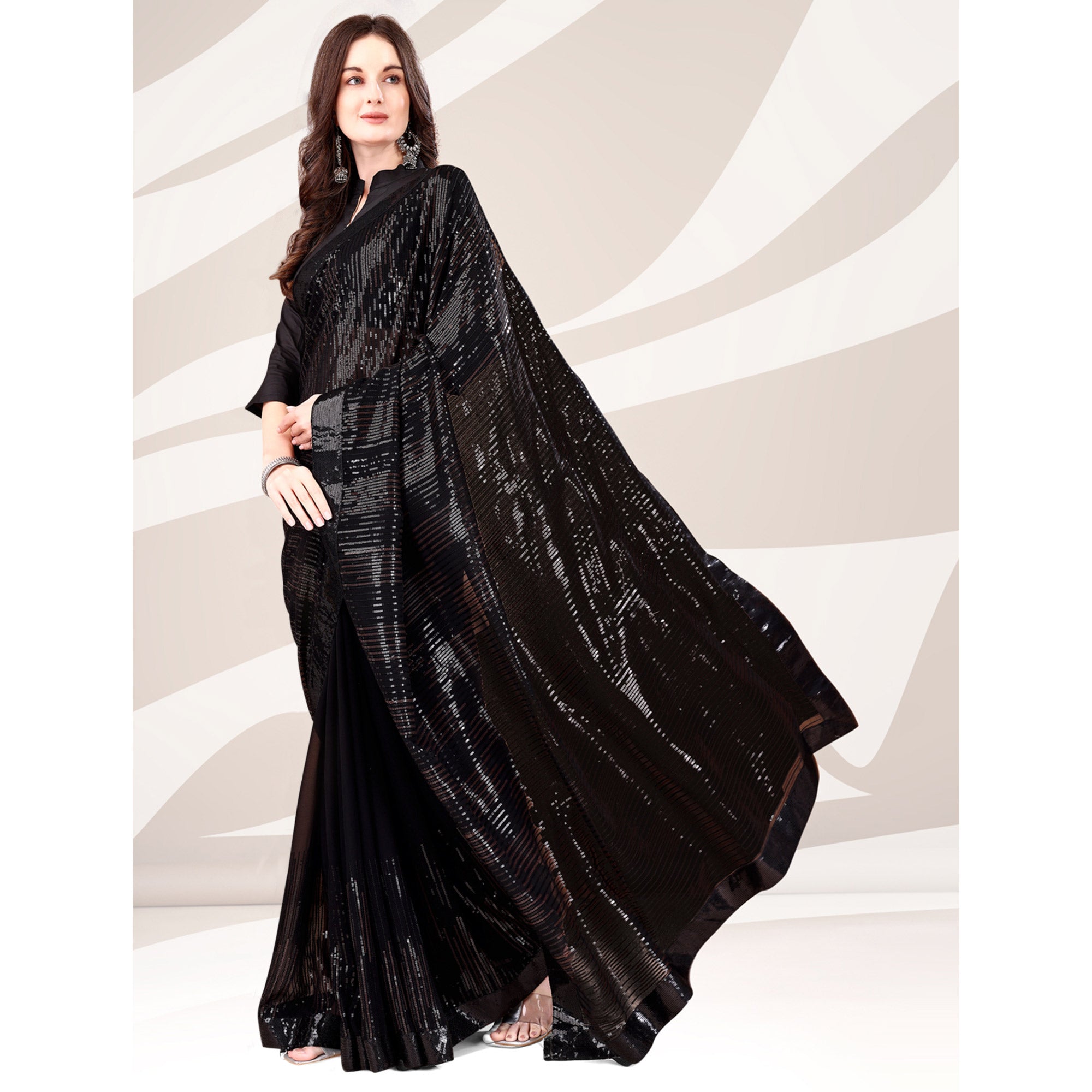 Black Sequin Embroidered Georgette Saree