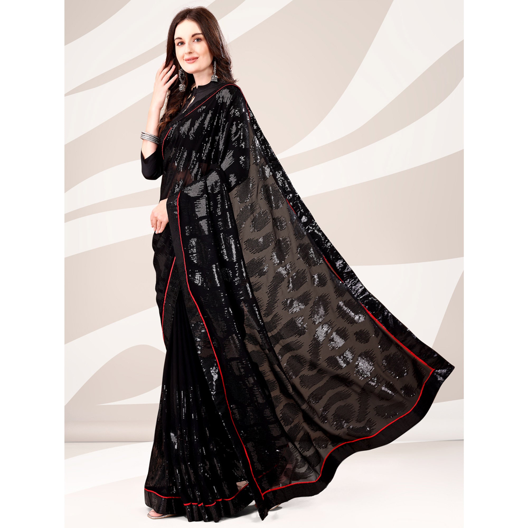 Black Sequin Embroidered Georgette Saree