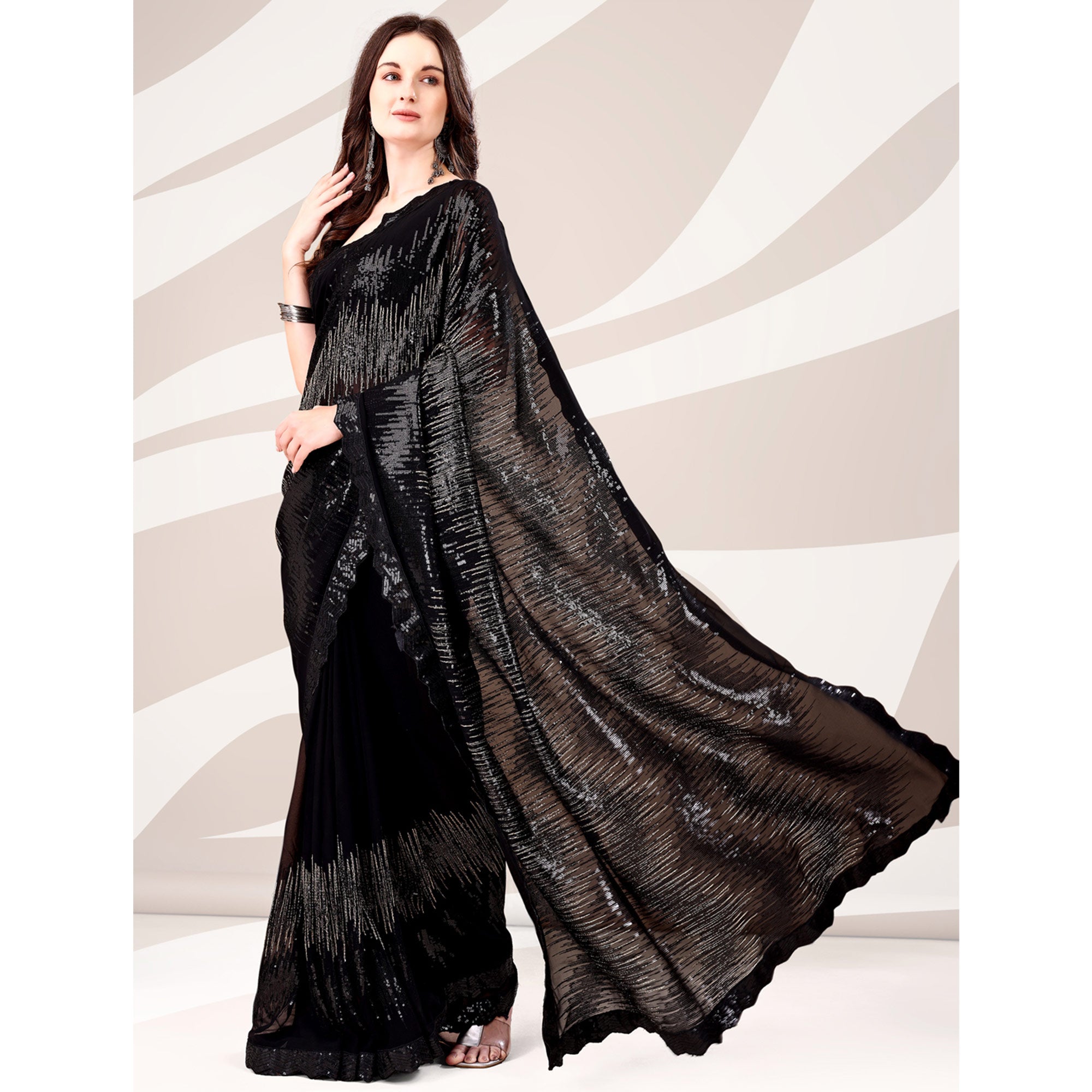 Black Sequin Embroidered Georgette Saree