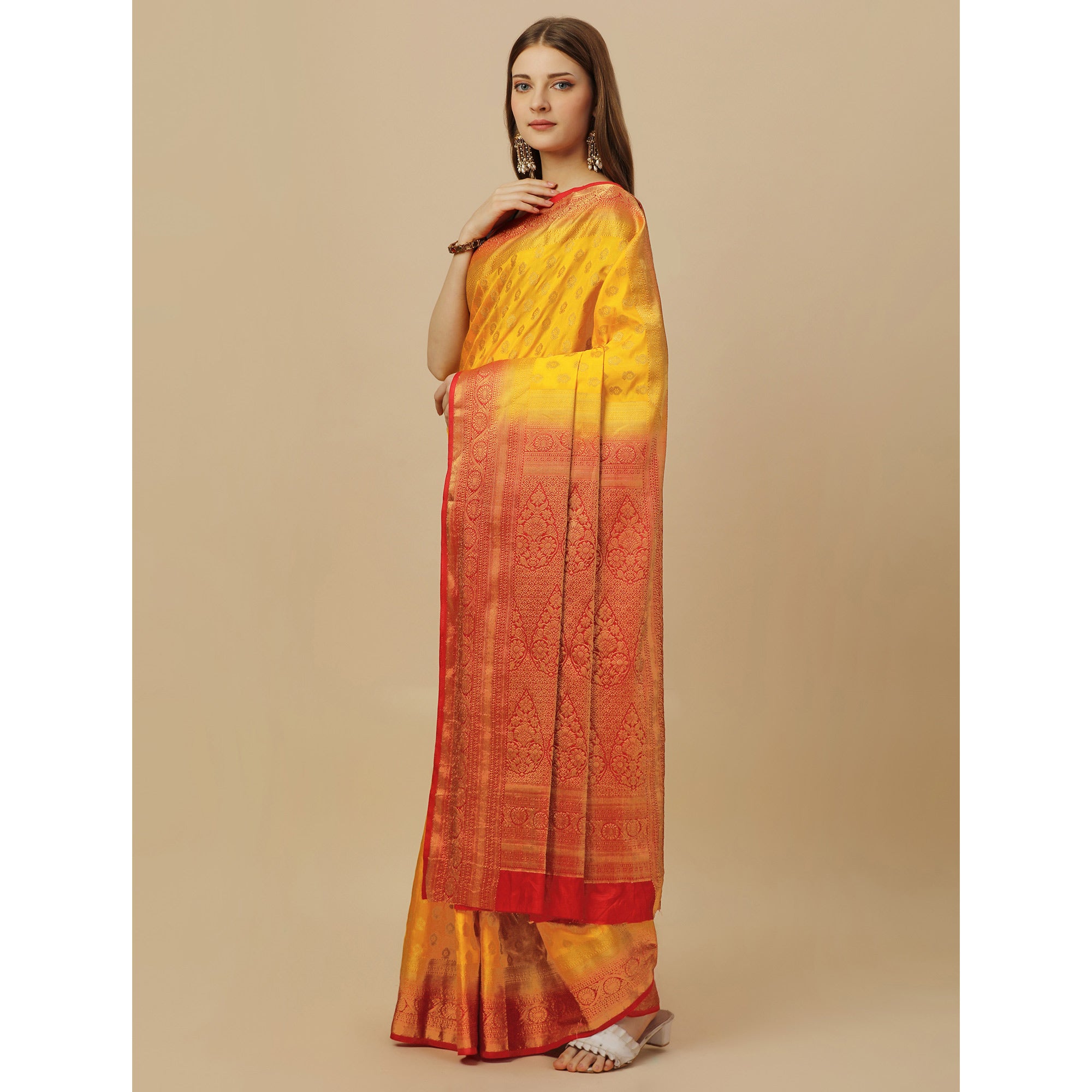 Yellow Woven Dola Silk Saree