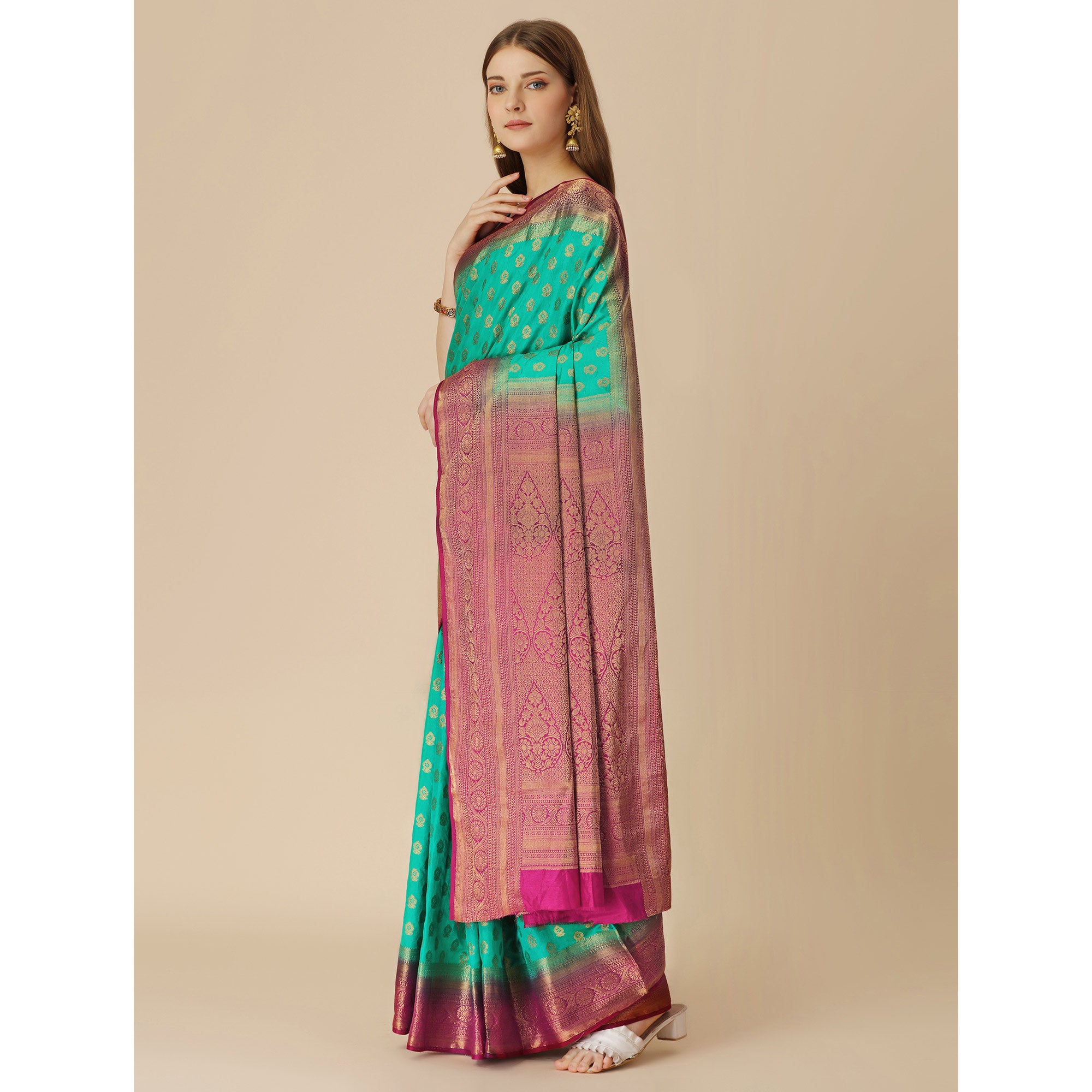 Rama Green Woven Dola Silk Saree