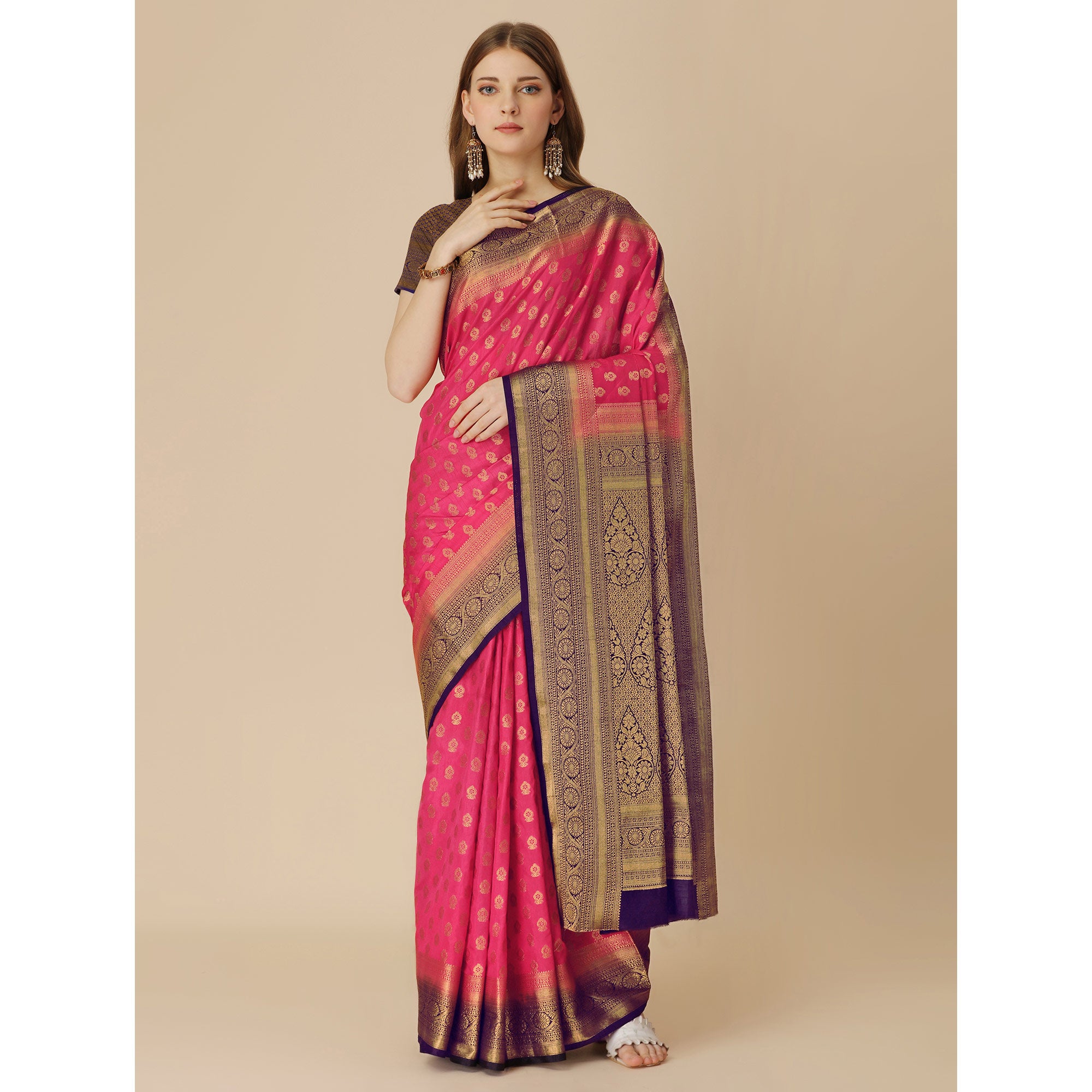 Pink Woven Dola Silk Saree