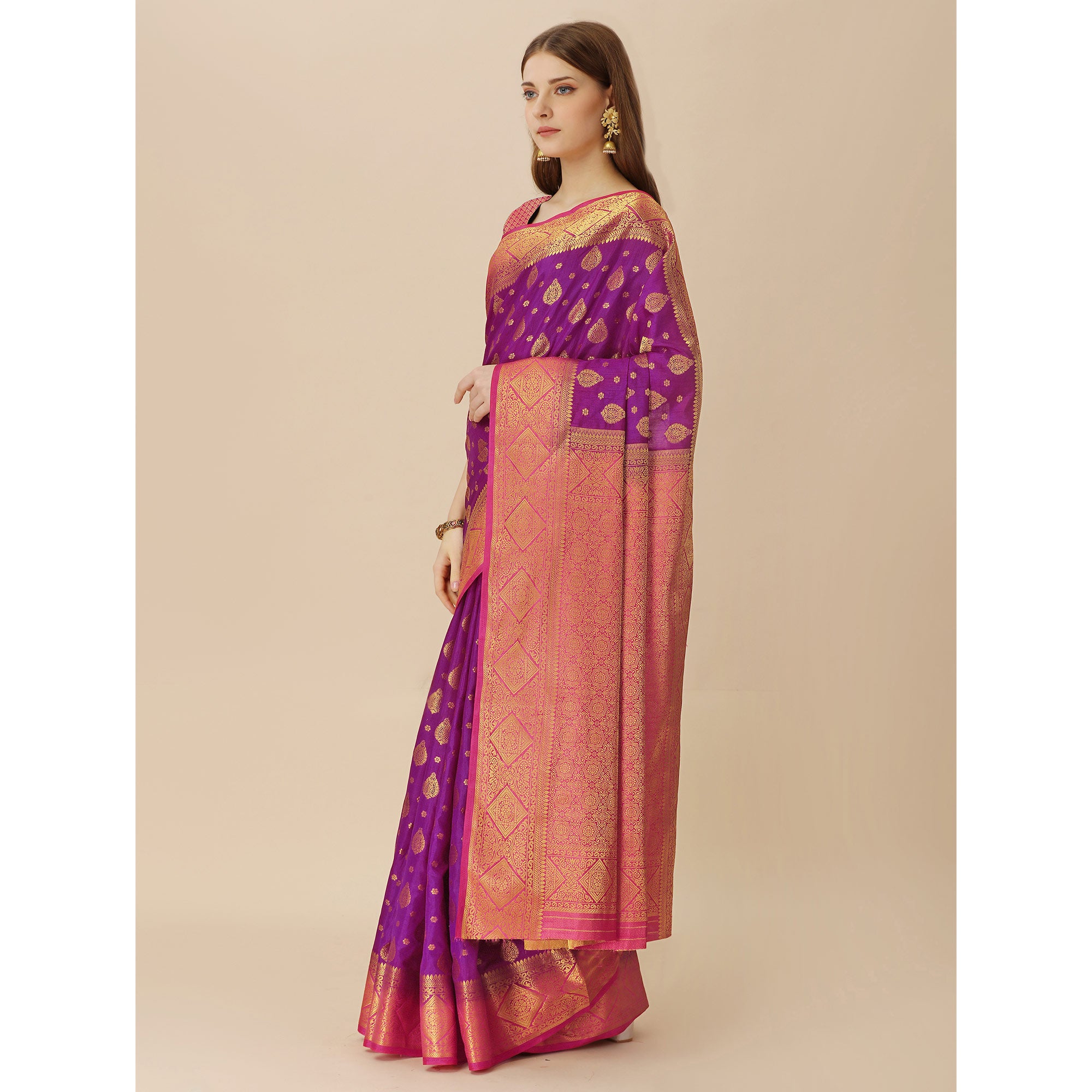 Purple Woven Dola Silk Saree