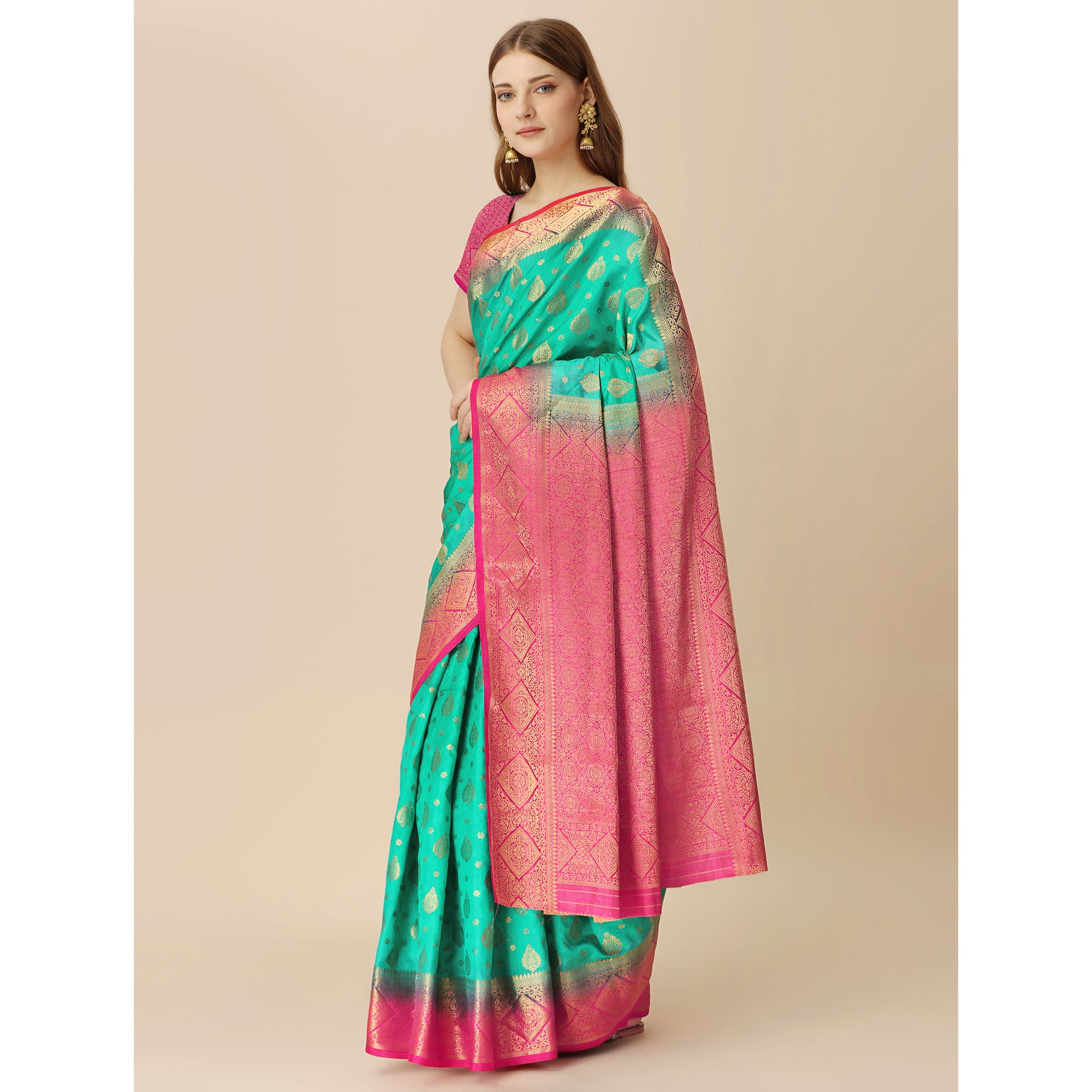 Rama Green Woven Dola Silk Saree