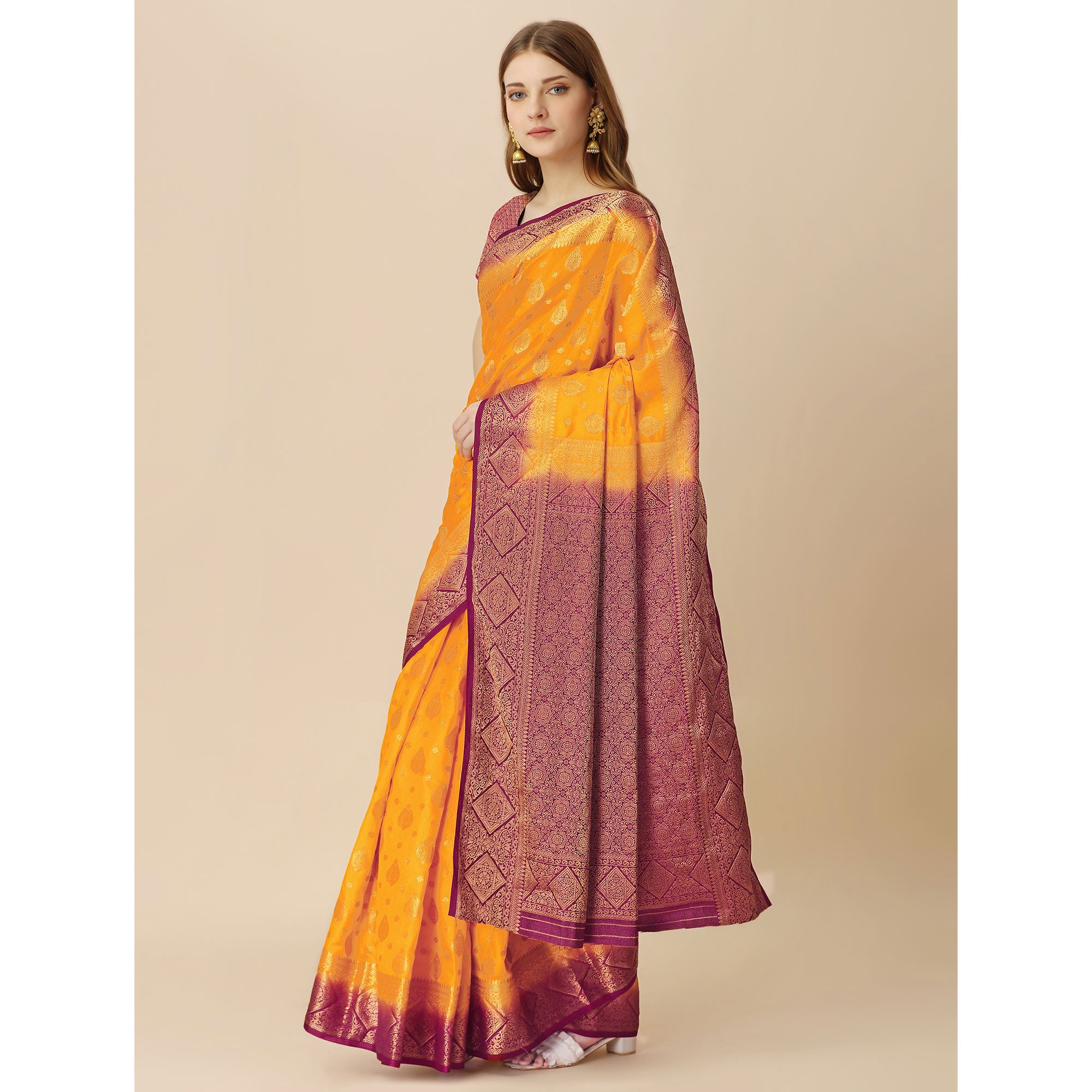 Yellow Woven Dola Silk Saree