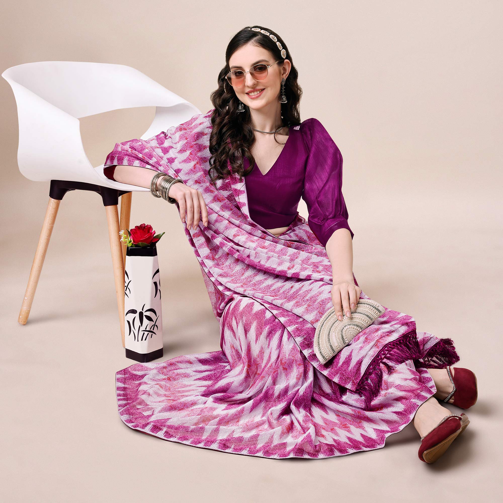 Purple Digital Printed Rayon Saree