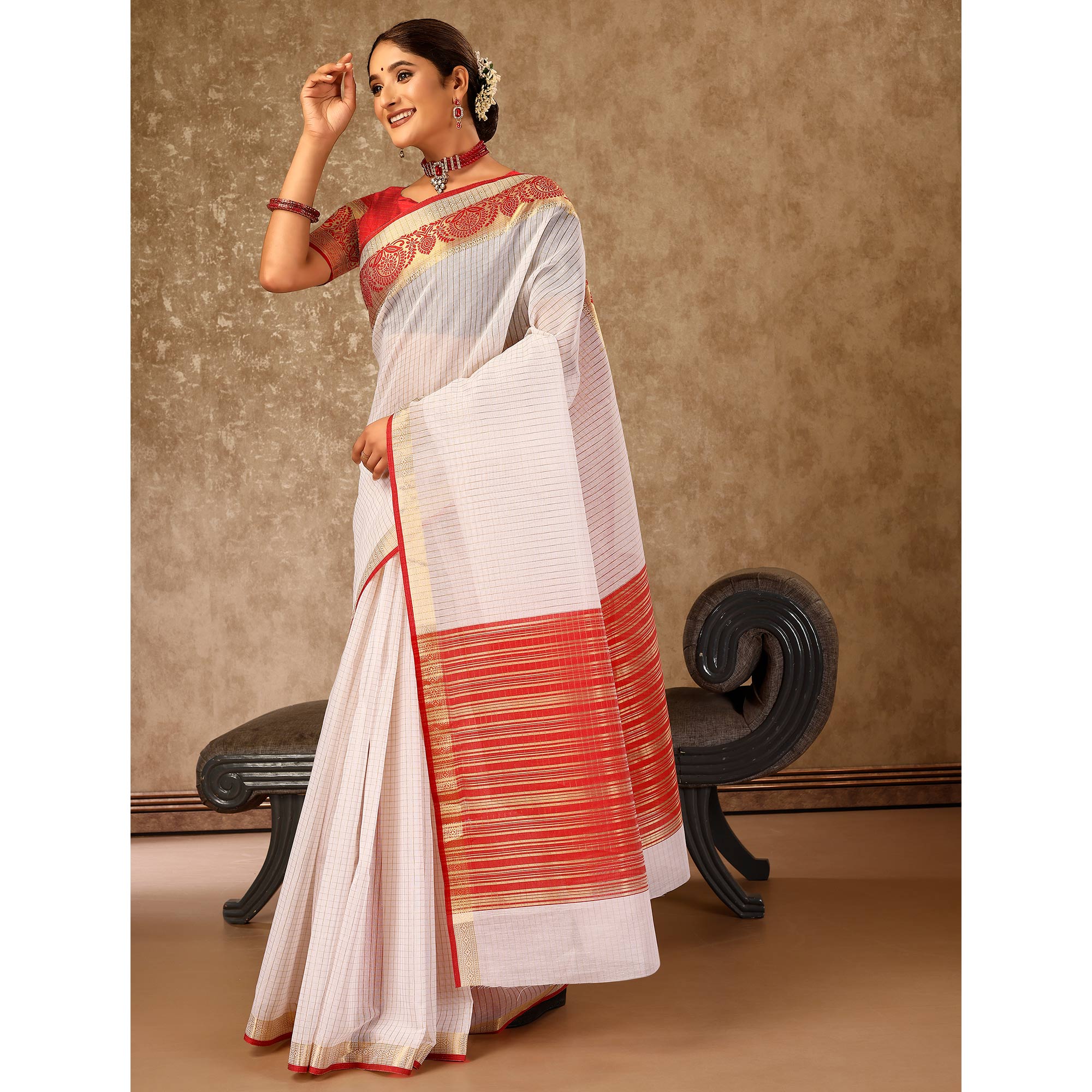 White Zari Woven Cotton Silk Saree