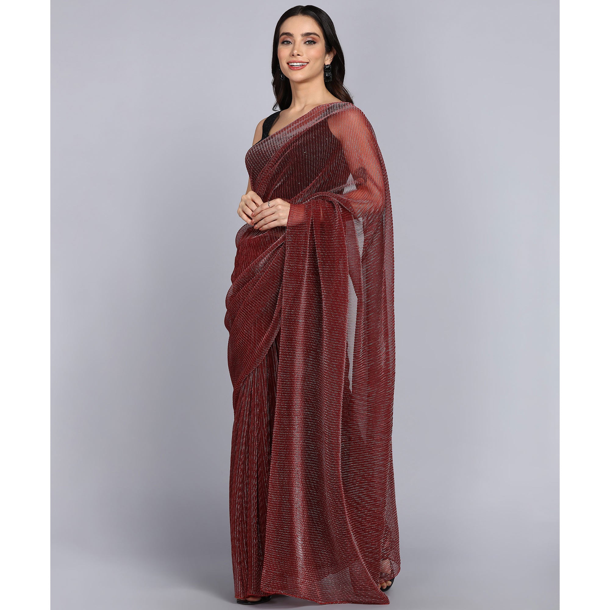 Maroon Solid Lycra Crush Saree