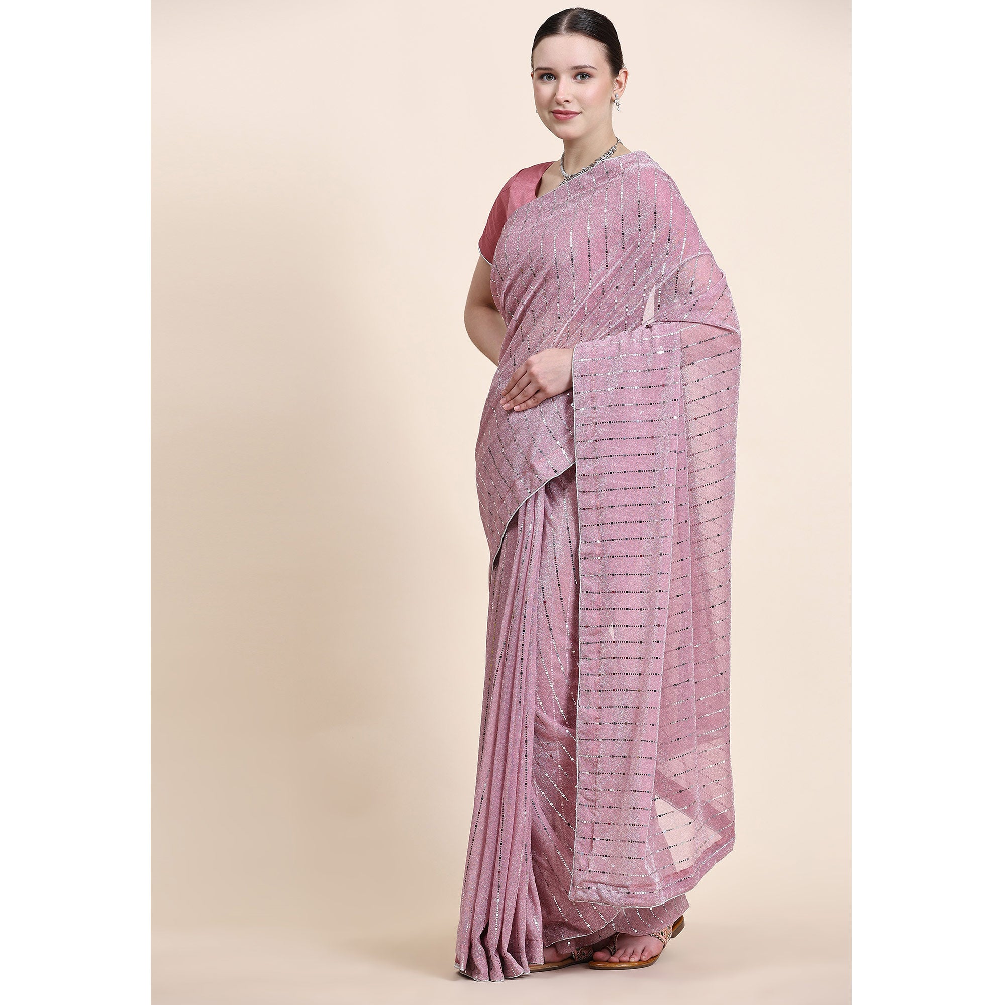 Pink Tikali Work Lycra Saree