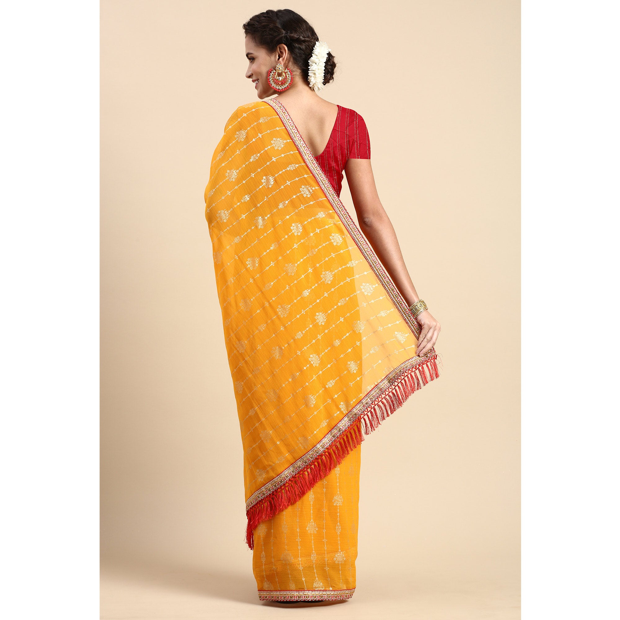 Yellow Foil Printed With Fancy Border Zomato Silk Saree