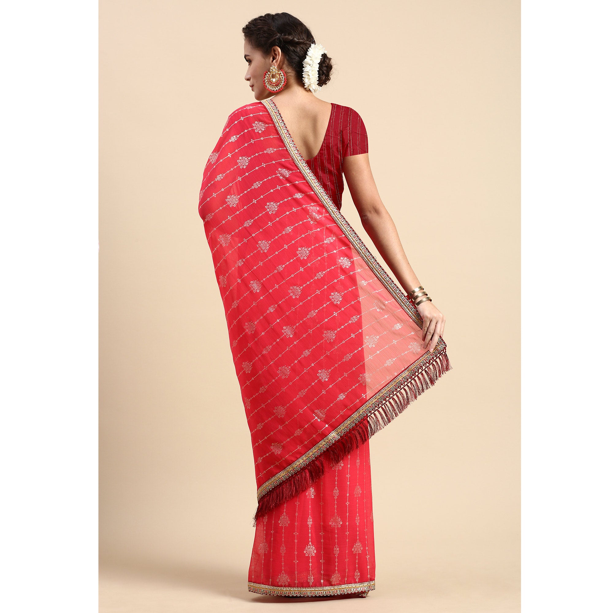 Pink Foil Printed With Fancy Border Zomato Silk Saree