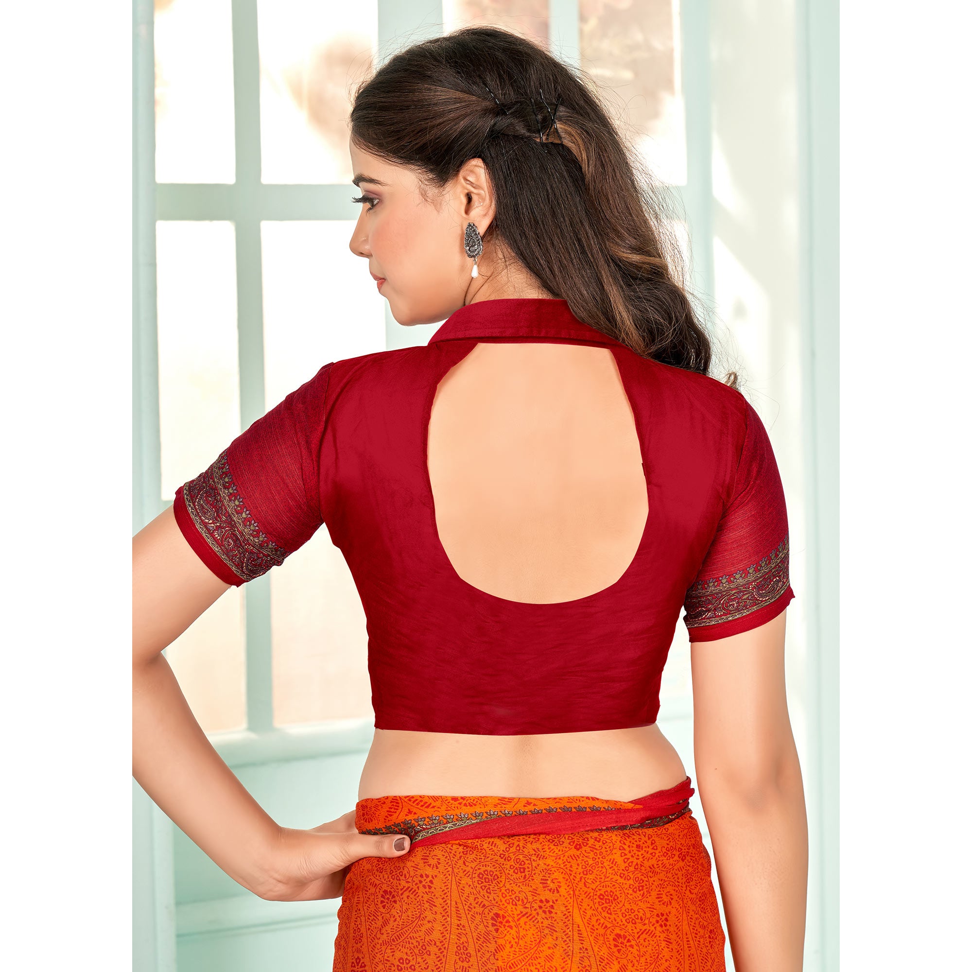 Orange Floral Printed Chiffon Saree