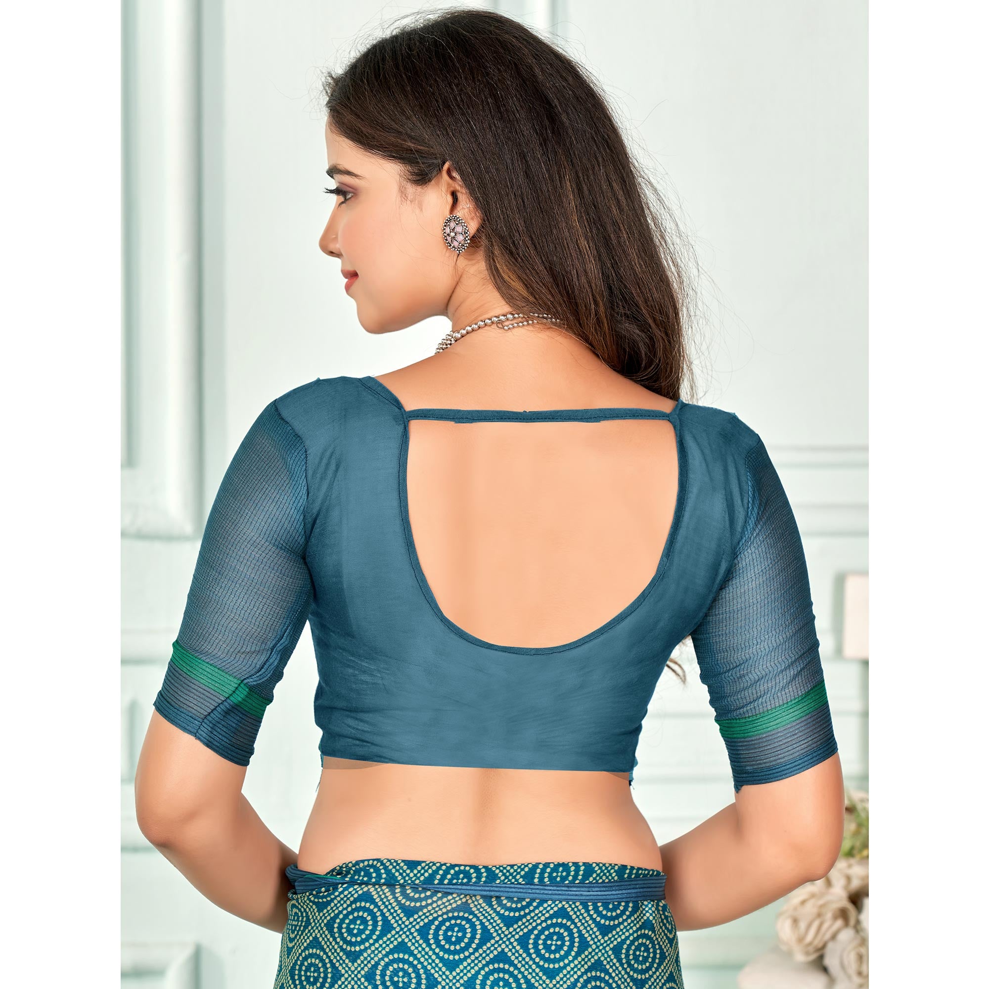 Teal Printed Chiffon Saree