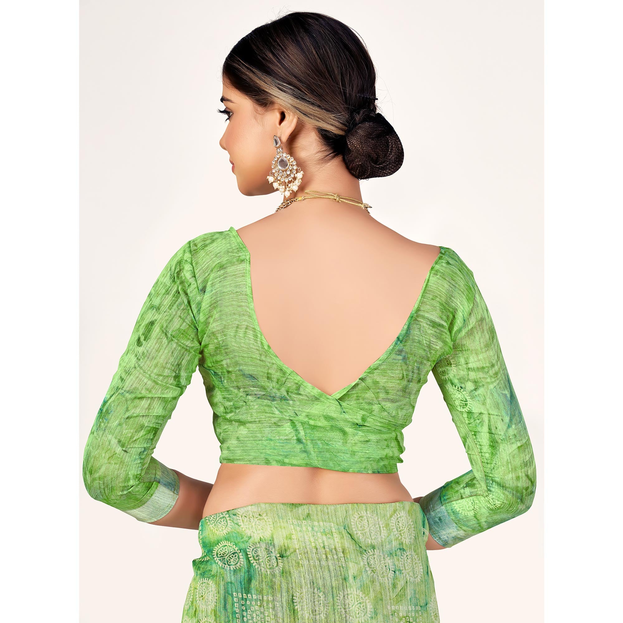 Pista Green Printed Cotton Silk Saree With Woven Border