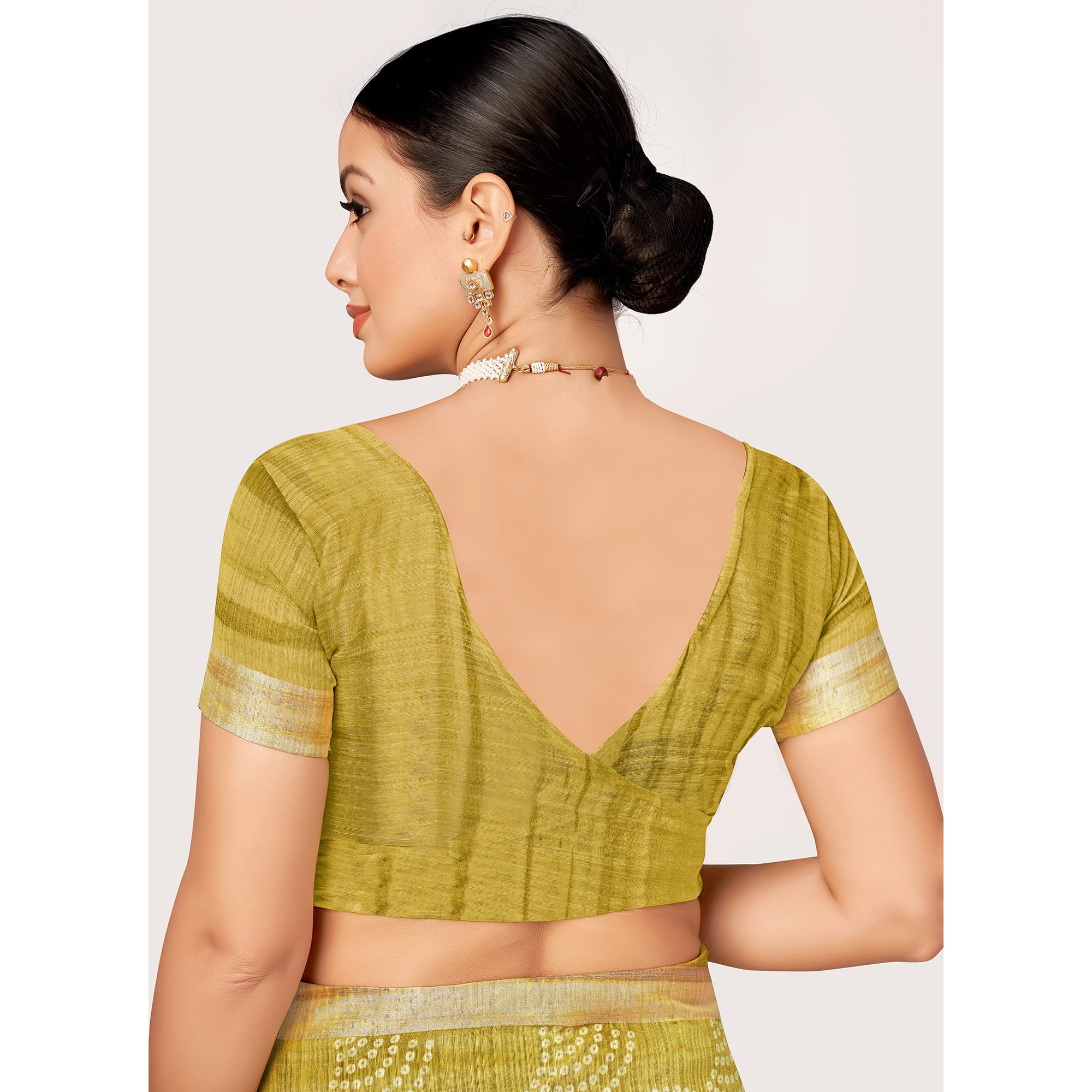 Olive Green Printed Cotton Silk Saree With Woven Border