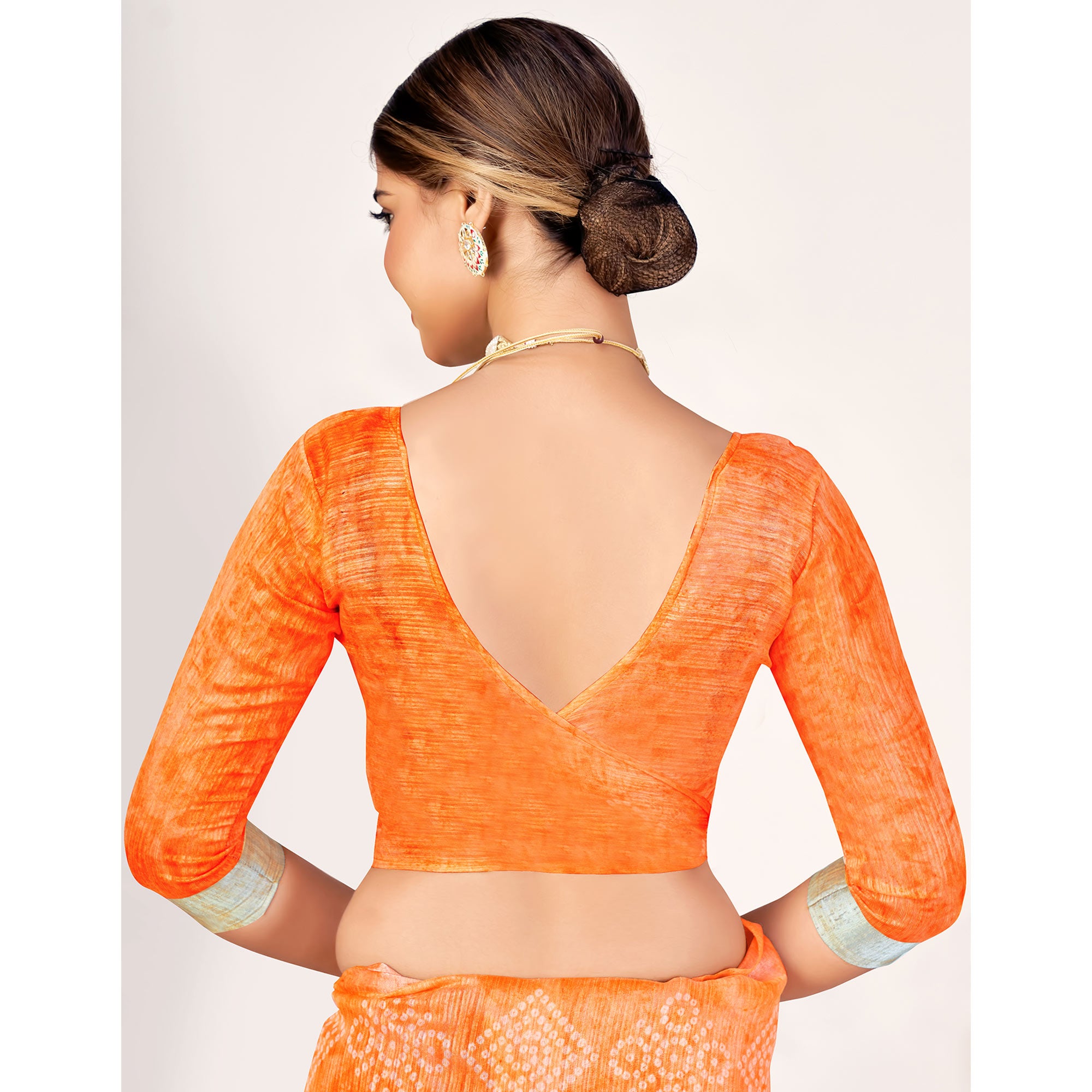 Orange Printed Cotton Silk Saree With Woven Border