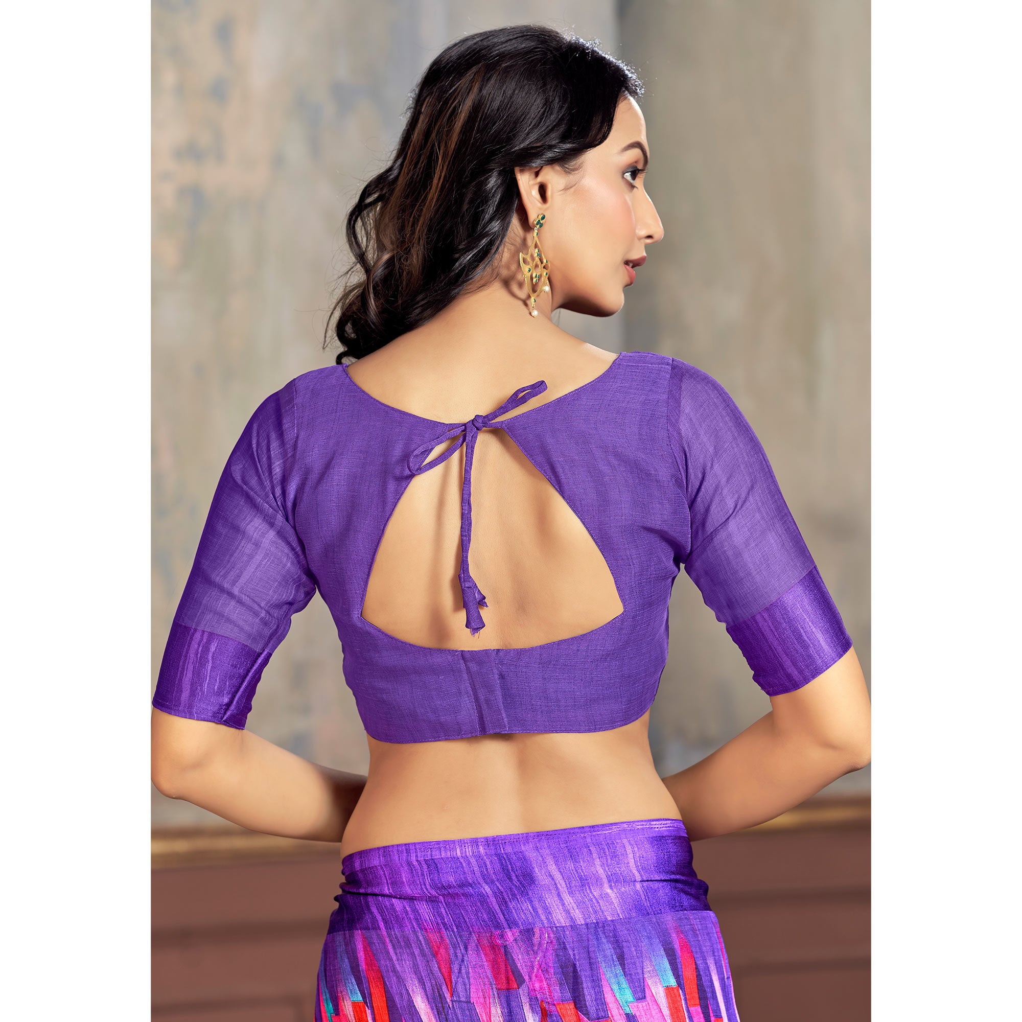 Purple Printed Chiffon Saree With Woven Border