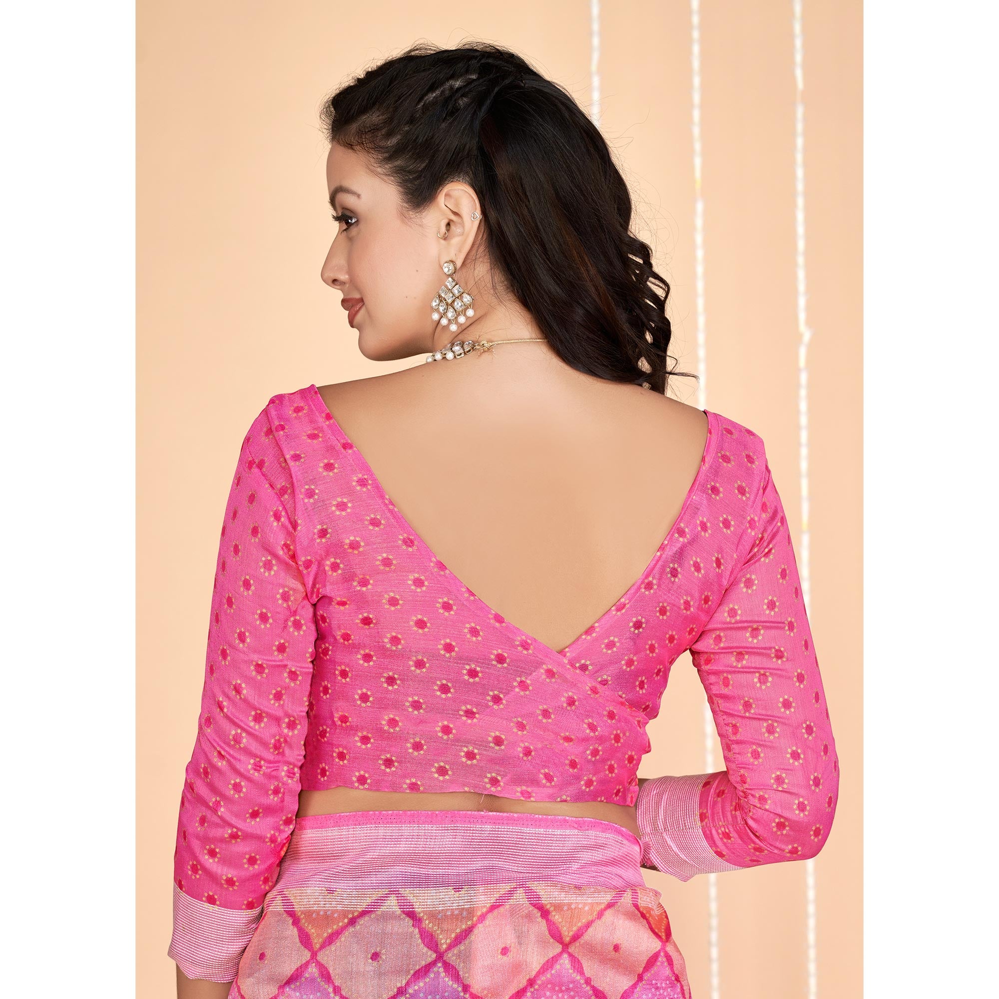 Pink Printed Tussar Silk Saree