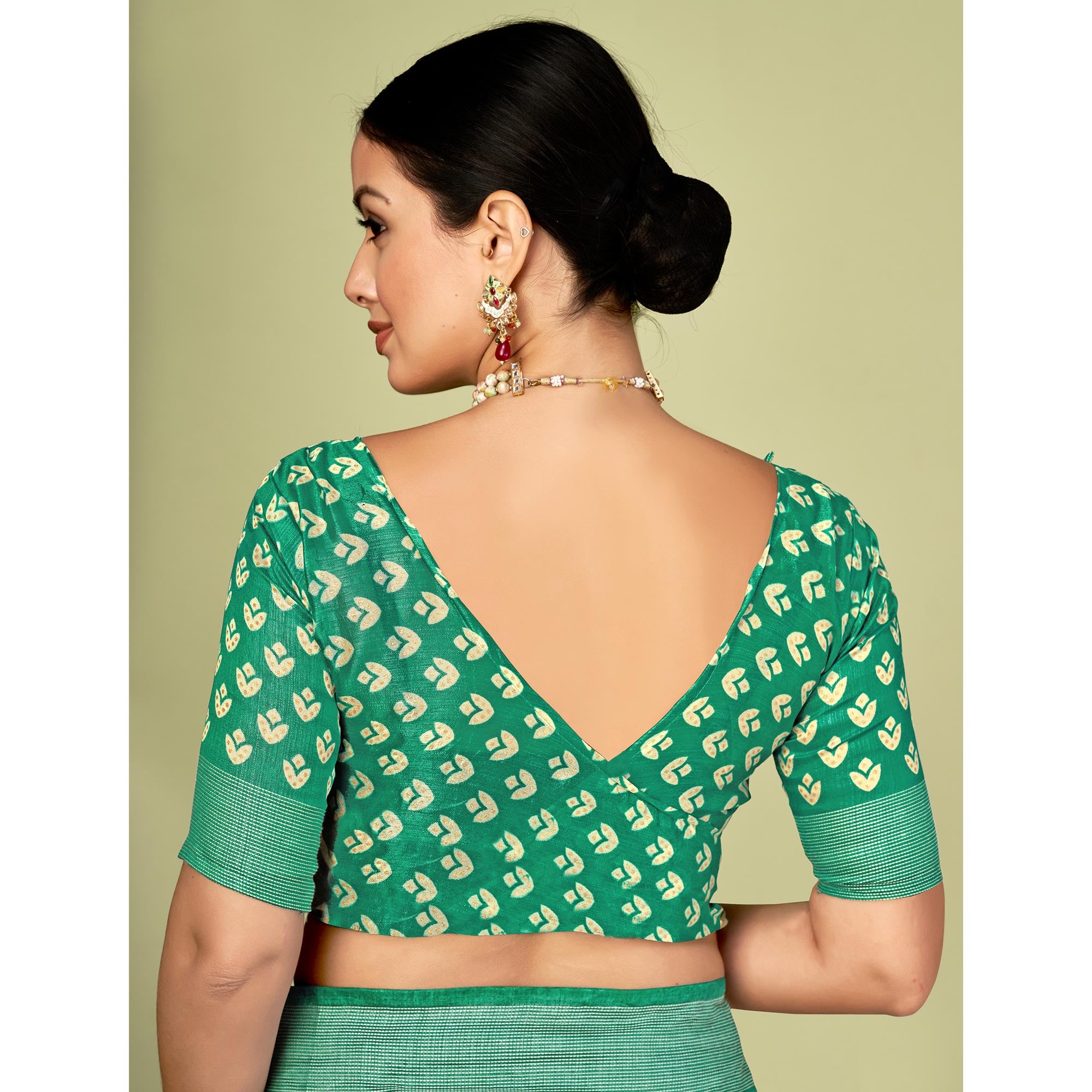 Green Printed Tussar Silk Saree