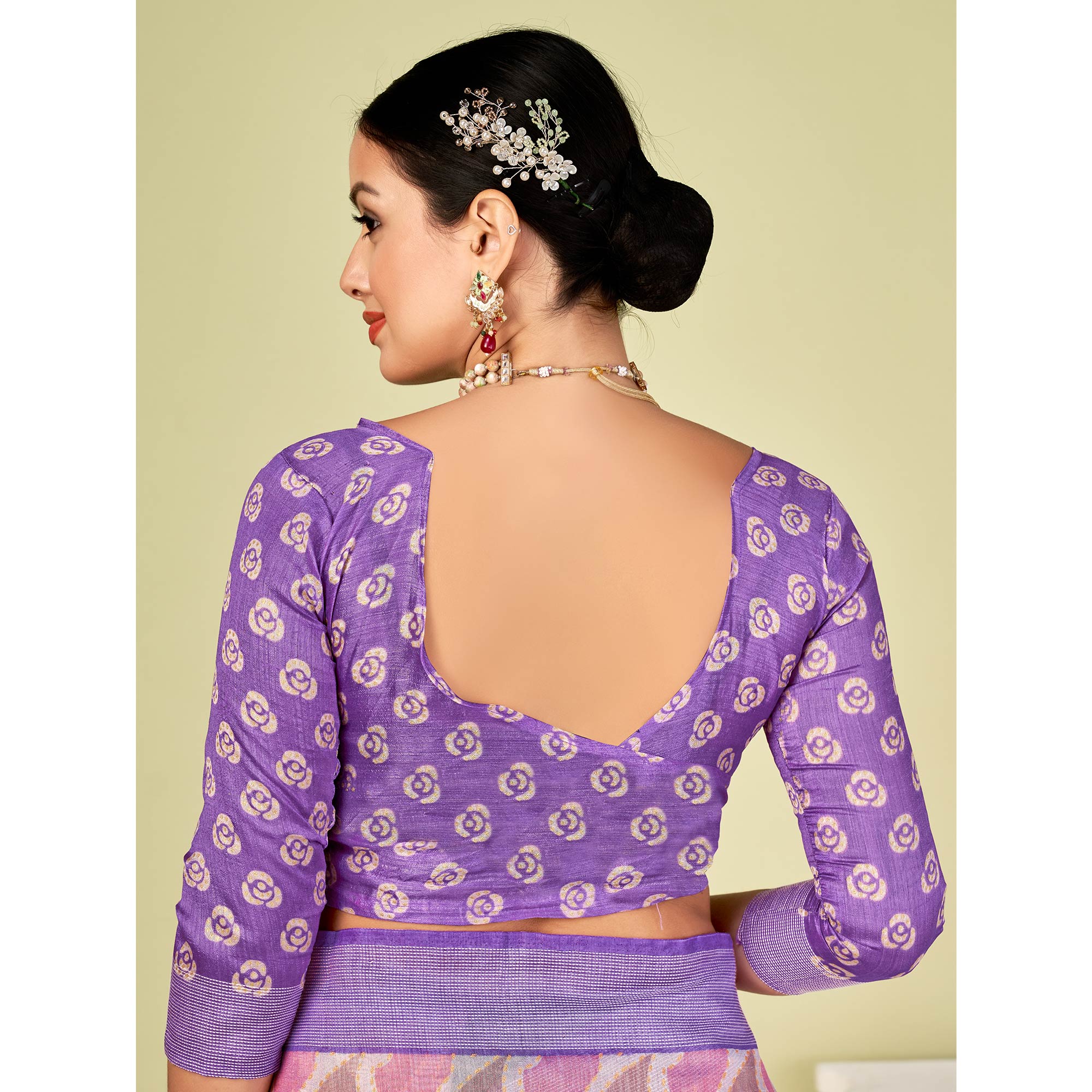 Lavender Printed Tussar Silk Saree