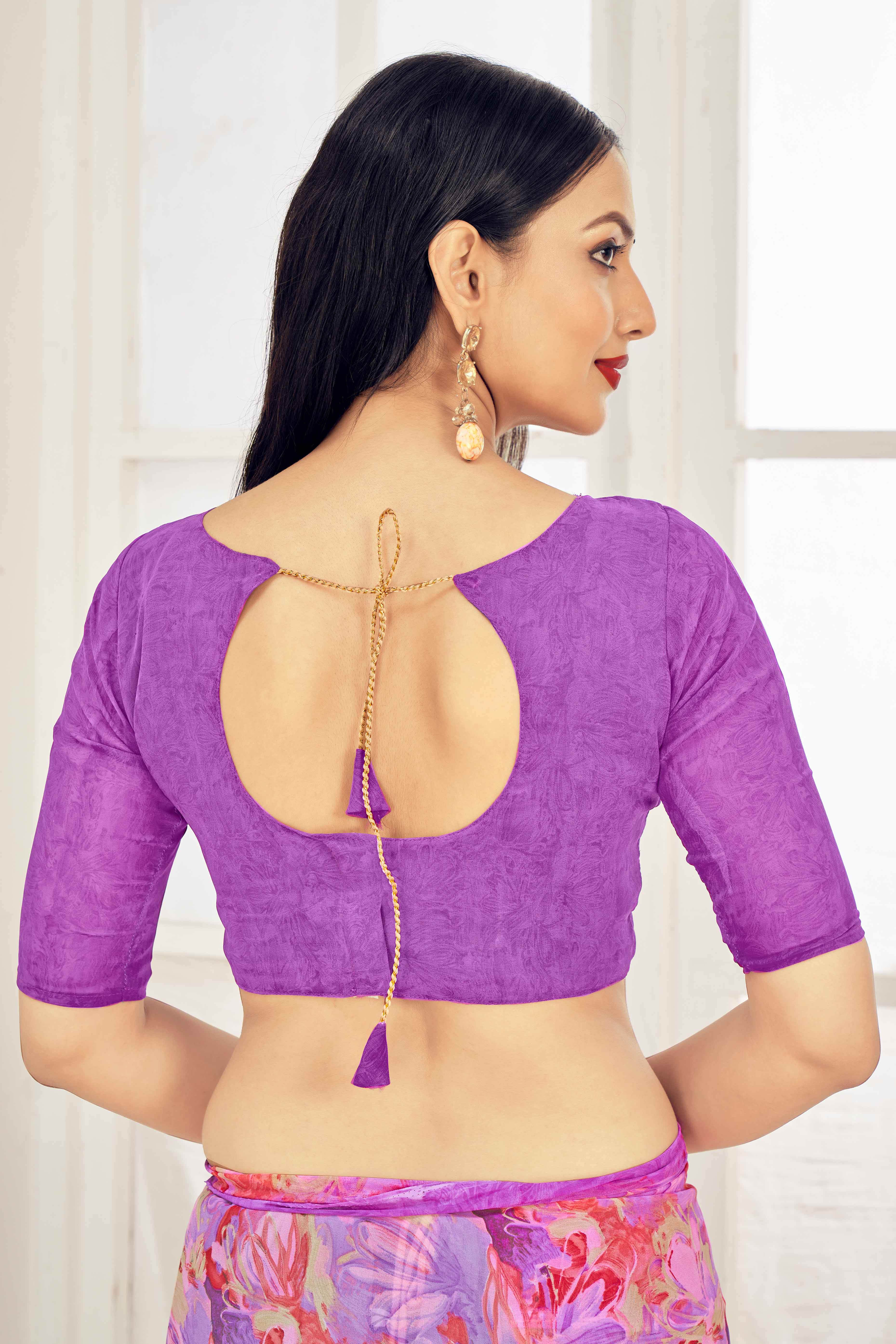 Purple Georgette Saree With Delicate Floral Print