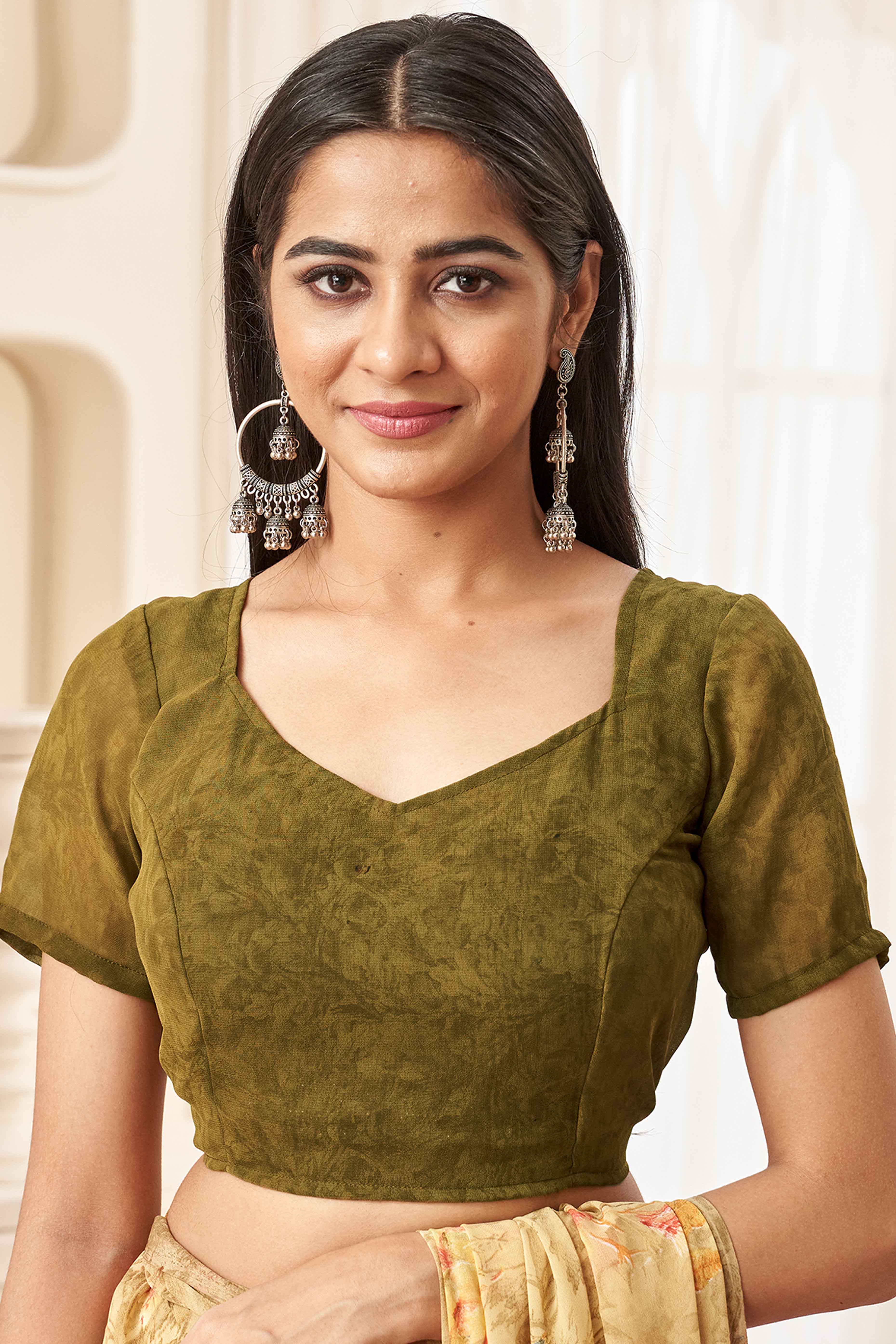 Beige Georgette Saree With Delicate Floral Print