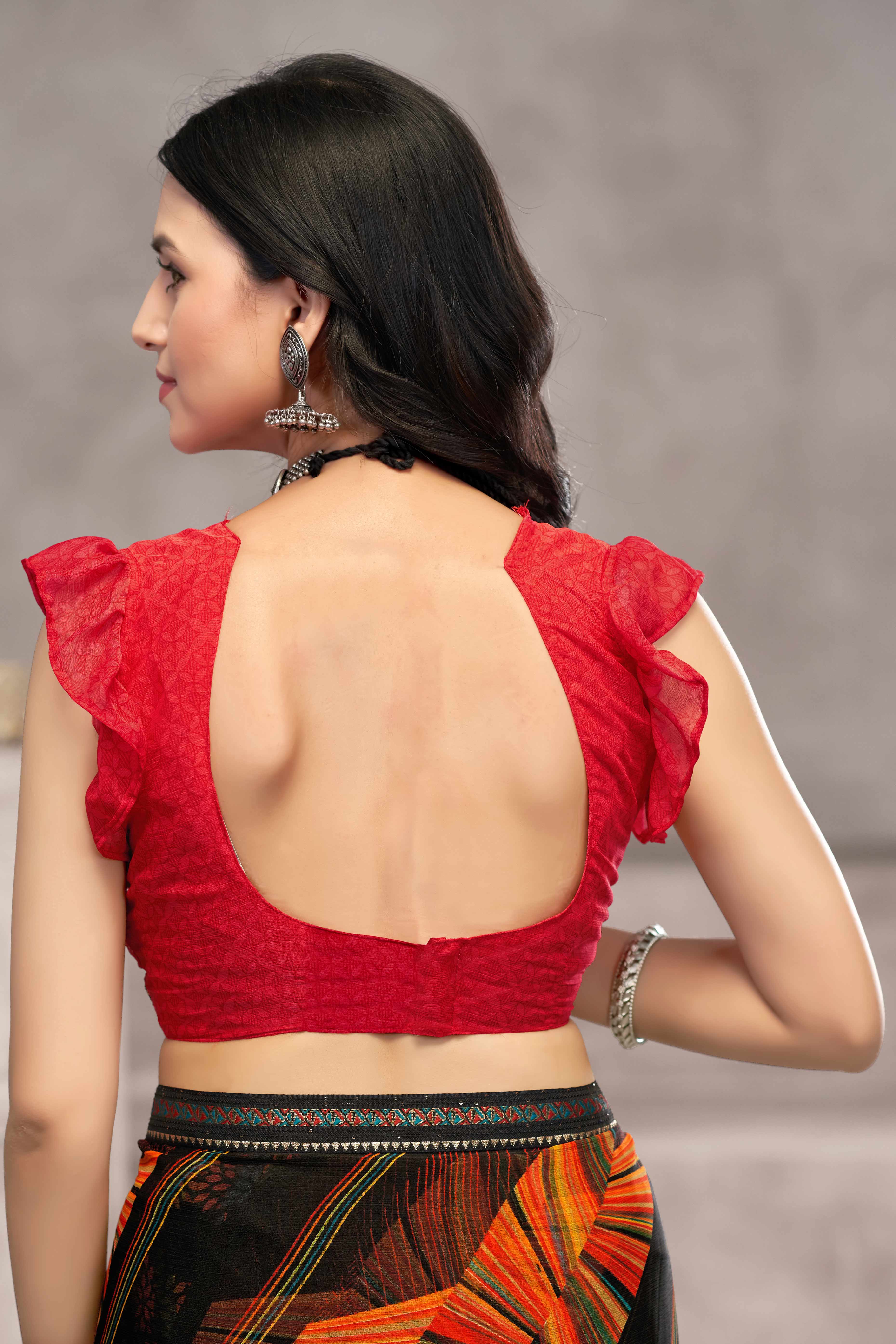 Elegant Black Chiffon Saree Featuring Digital Print & Graceful Lace Border