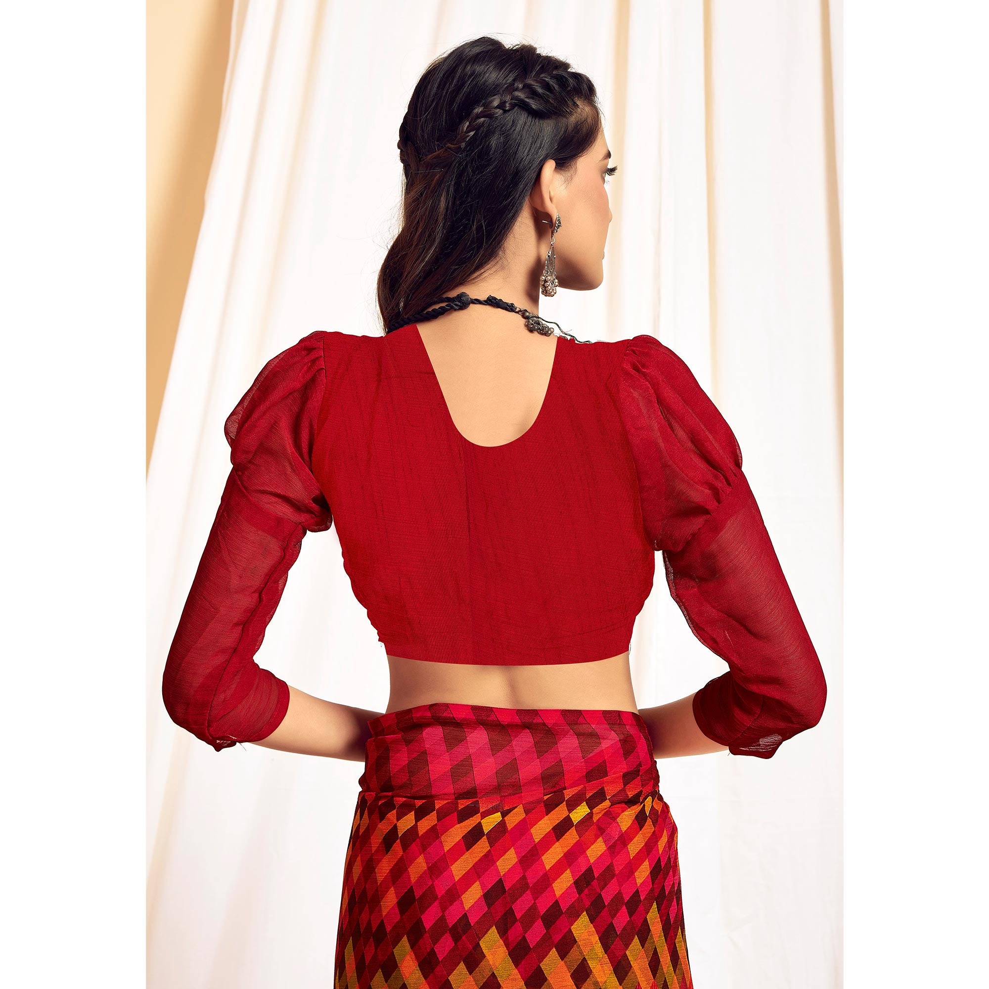 Red Printed Chiffon Saree