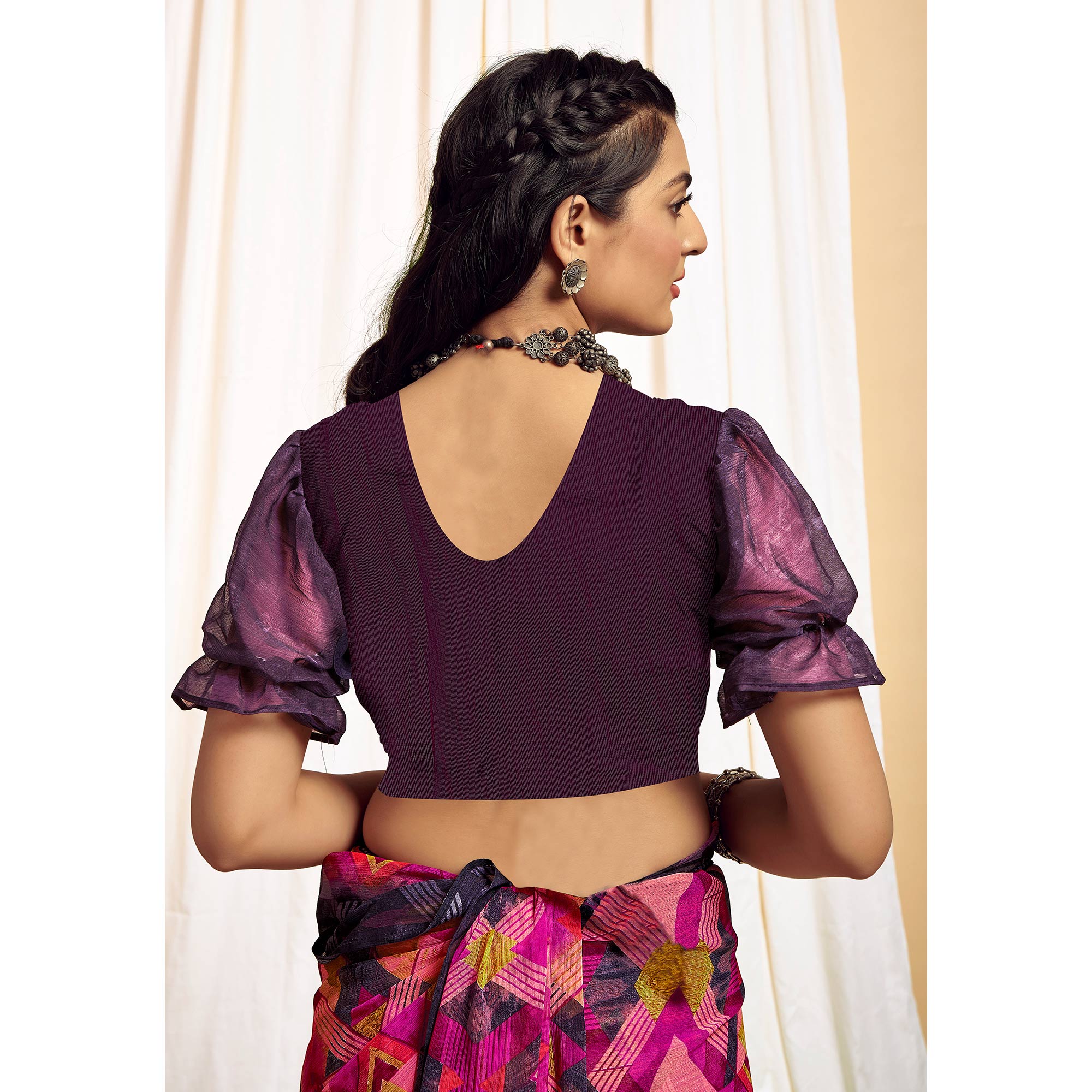 Magenta Printed Chiffon Saree