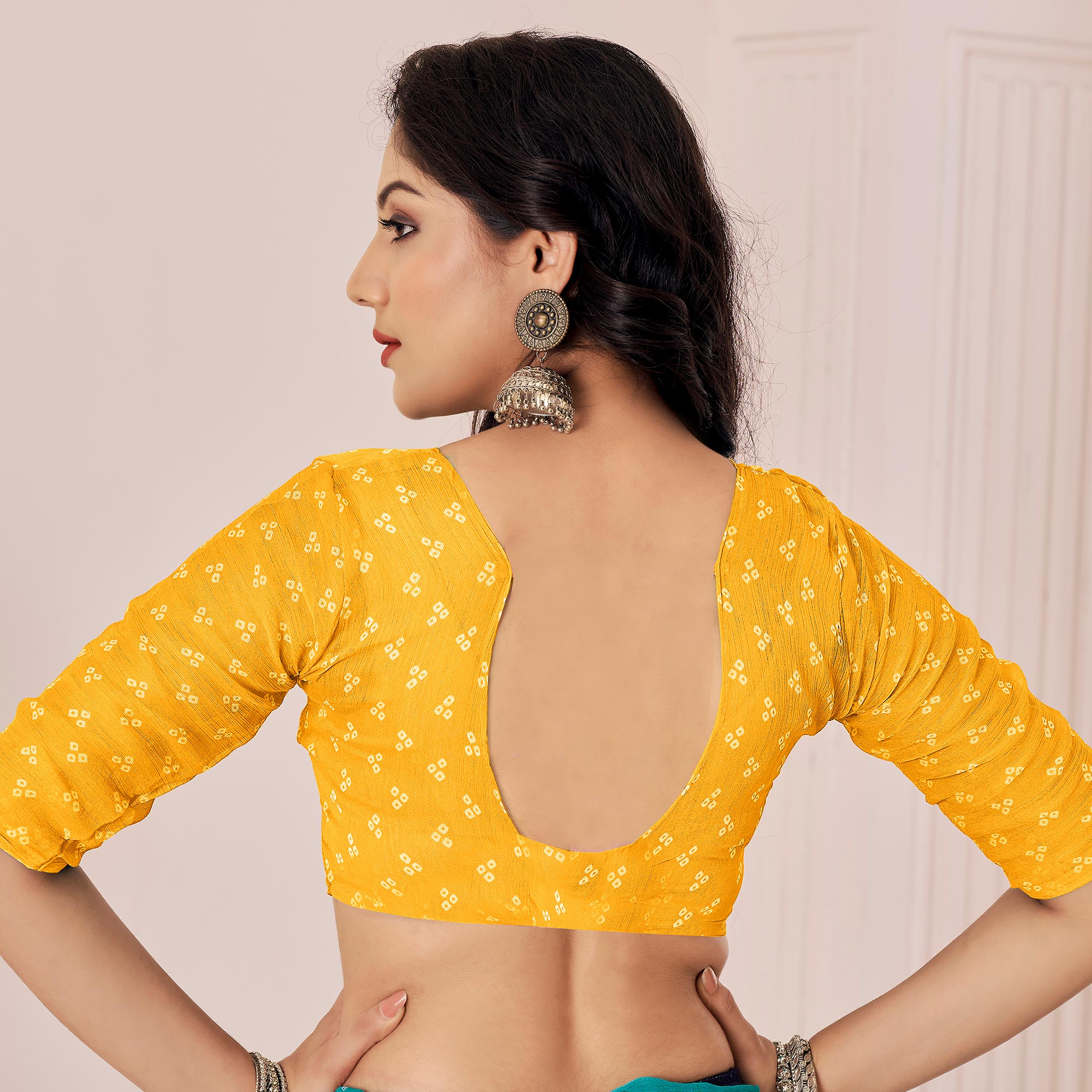 Yellow Bandhani Printed Chiffon Saree