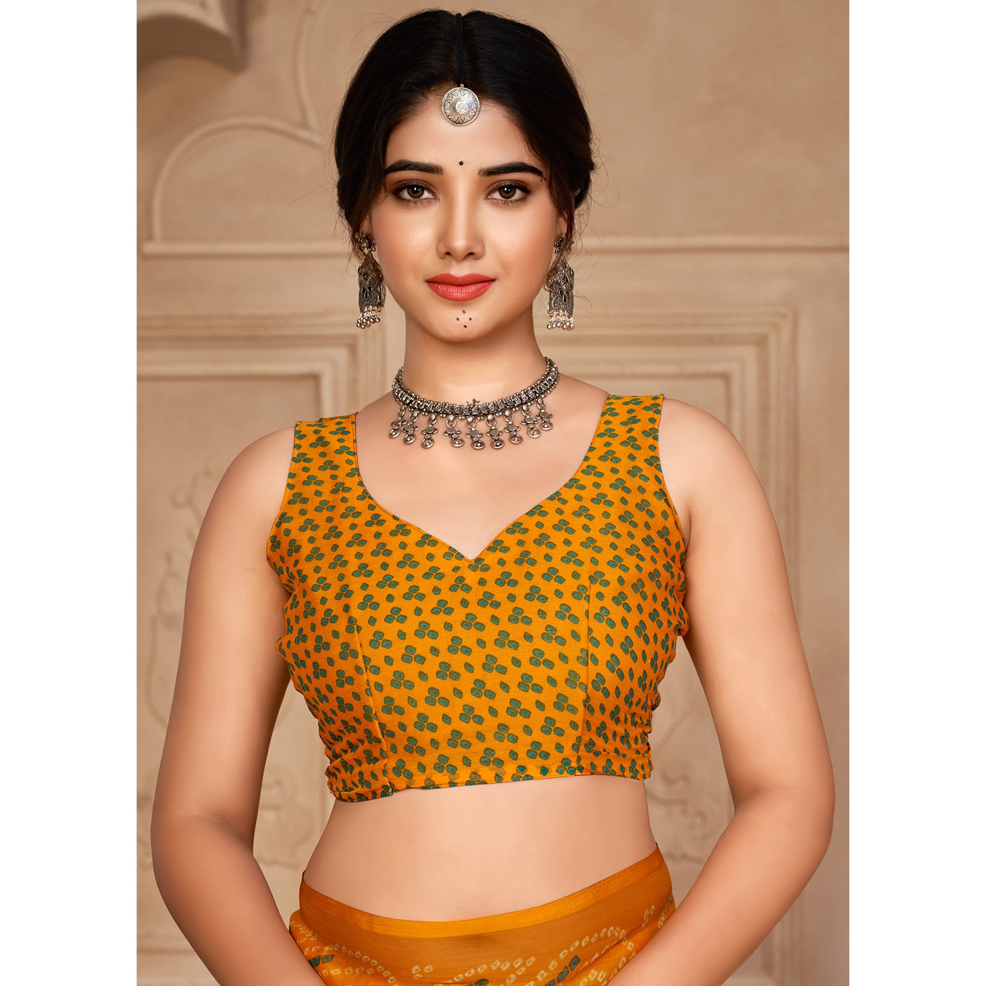 Yellow Bandhani Printed Chiffon Saree