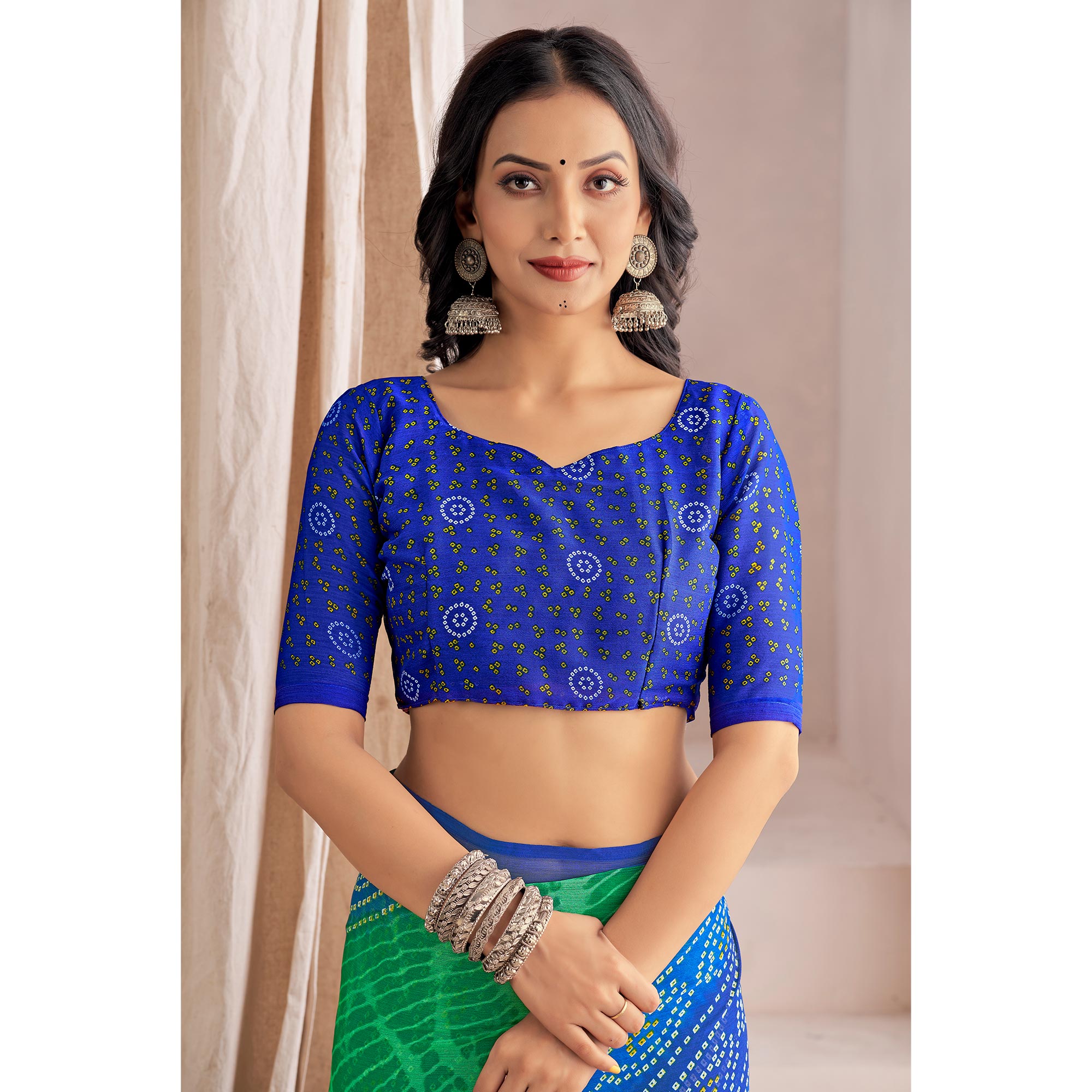 Blue Bandhani Printed Chiffon Saree