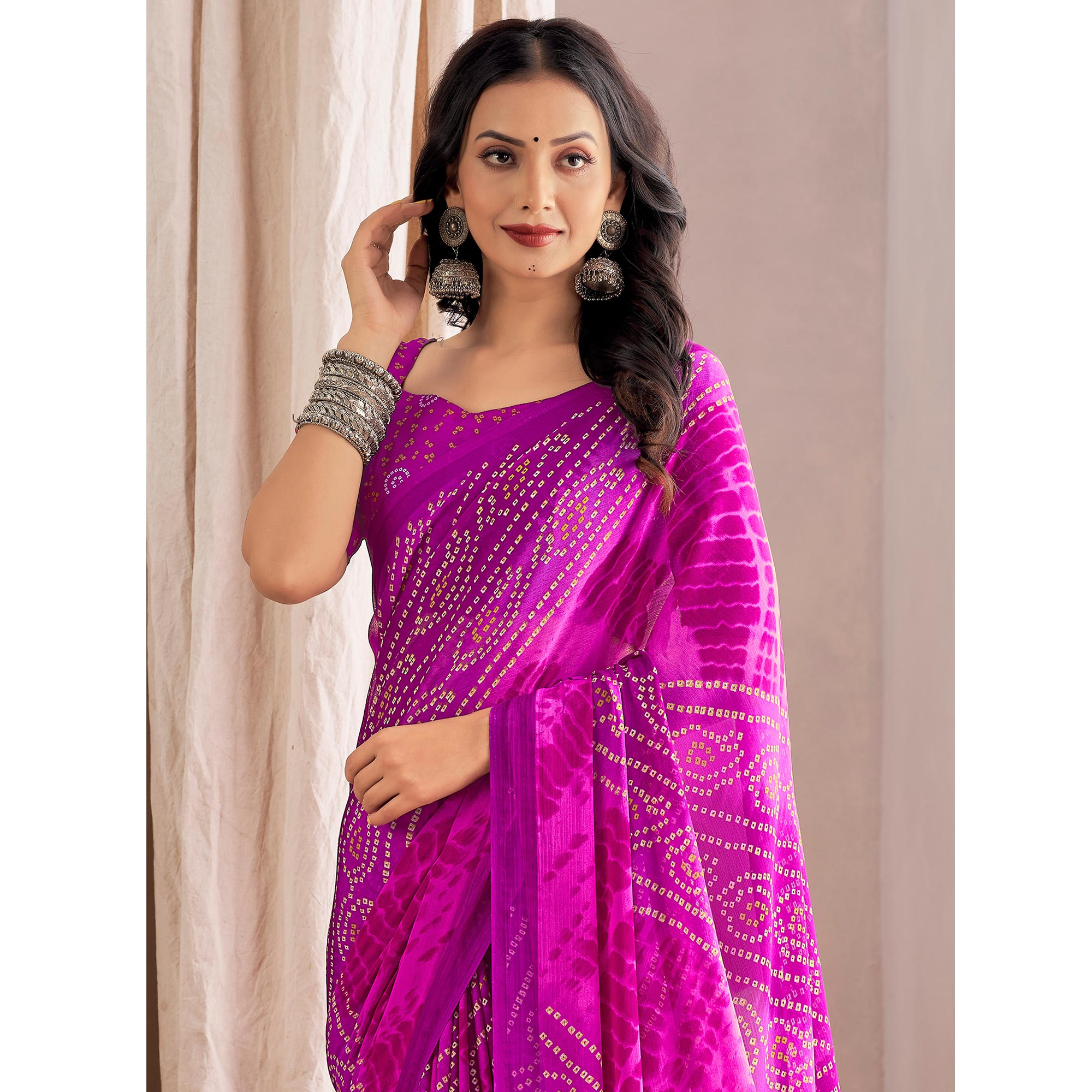 Purple Bandhani Printed Chiffon Saree