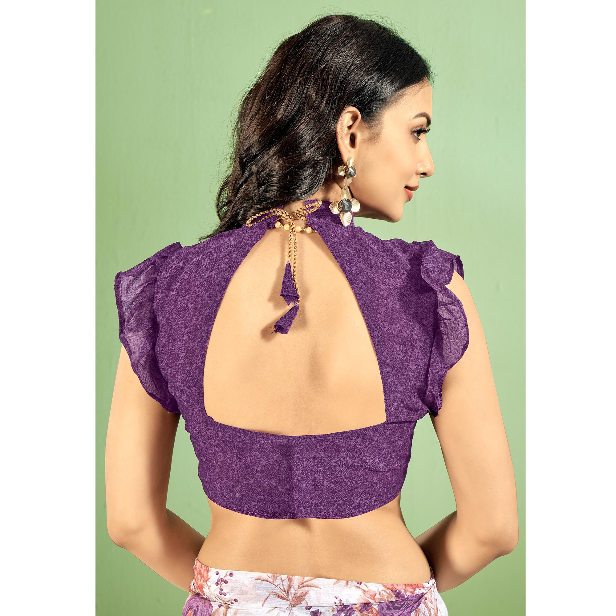 Purple Floral Printed Chiffon Saree