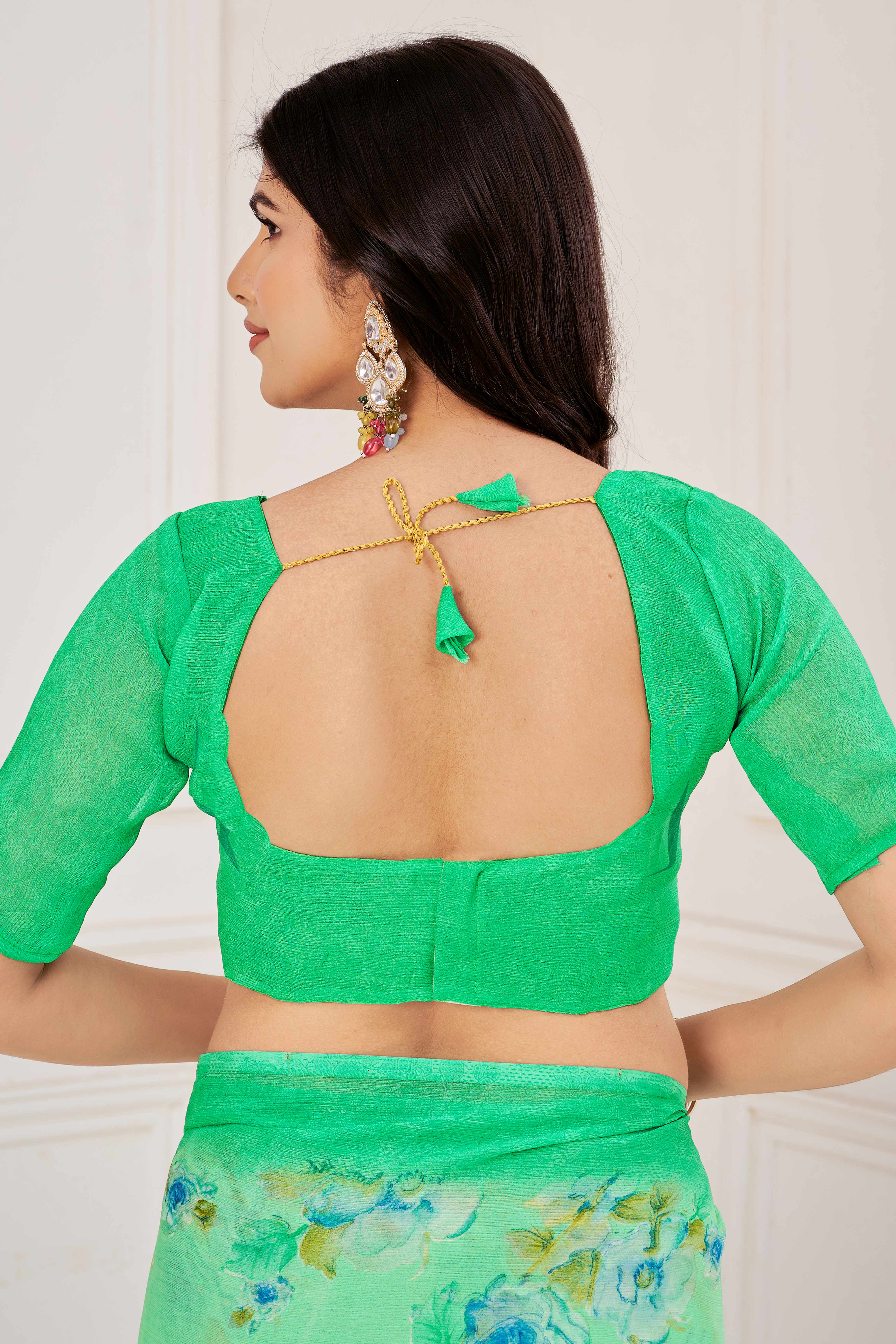 Mint Blue Chiffon Saree Embellished With Dreamy Floral Print