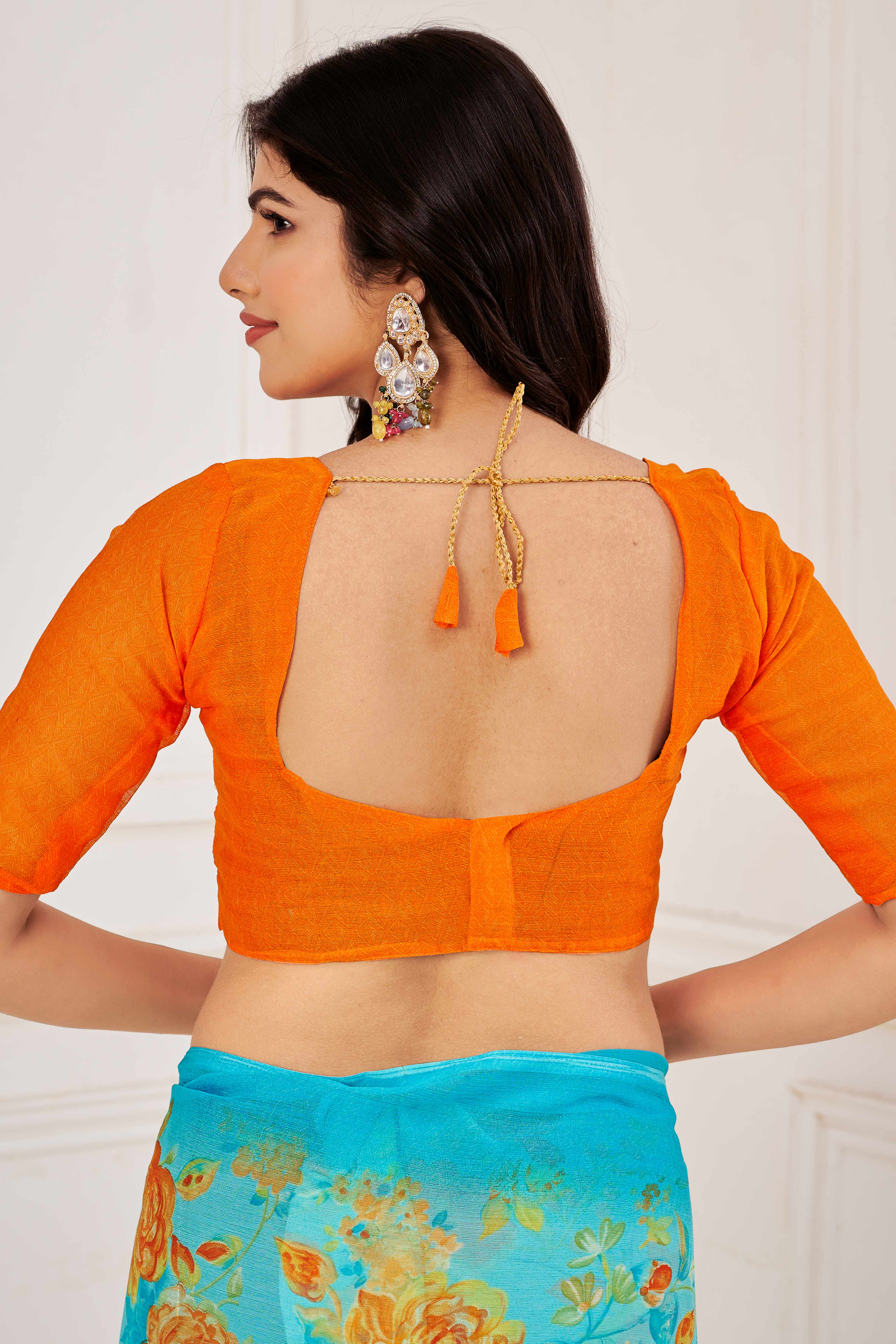 Turquoise Chiffon Saree Embellished With Dreamy Floral Print