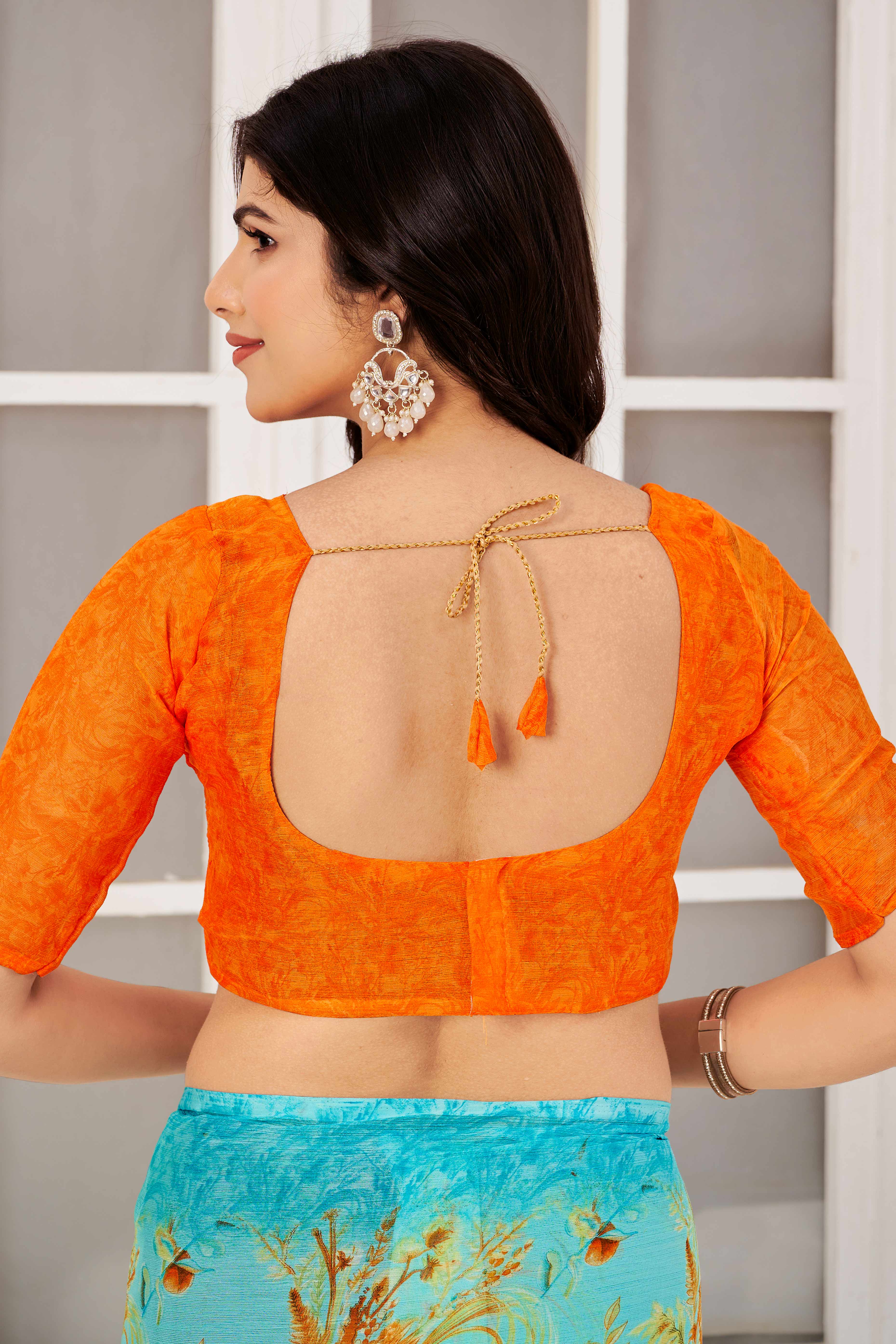 Turquoise Chiffon Saree Embellished With Dreamy Floral Print