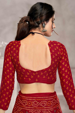 Red Chiffon Saree Features Bandhani Print for Casual Occasion