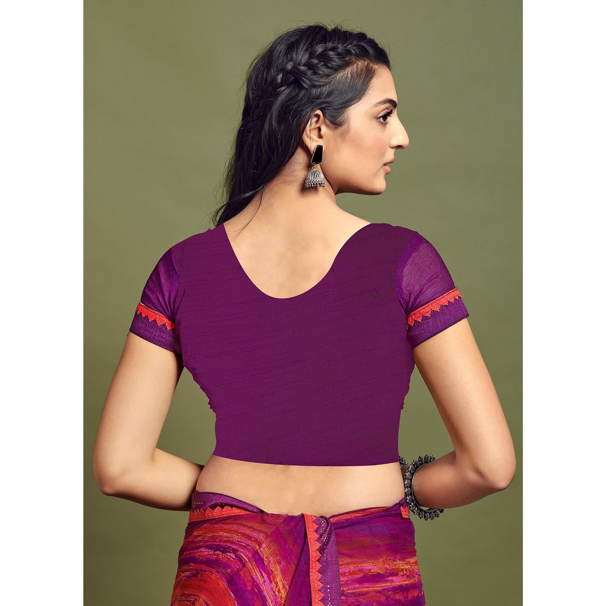 Purple Printed Chiffon Saree