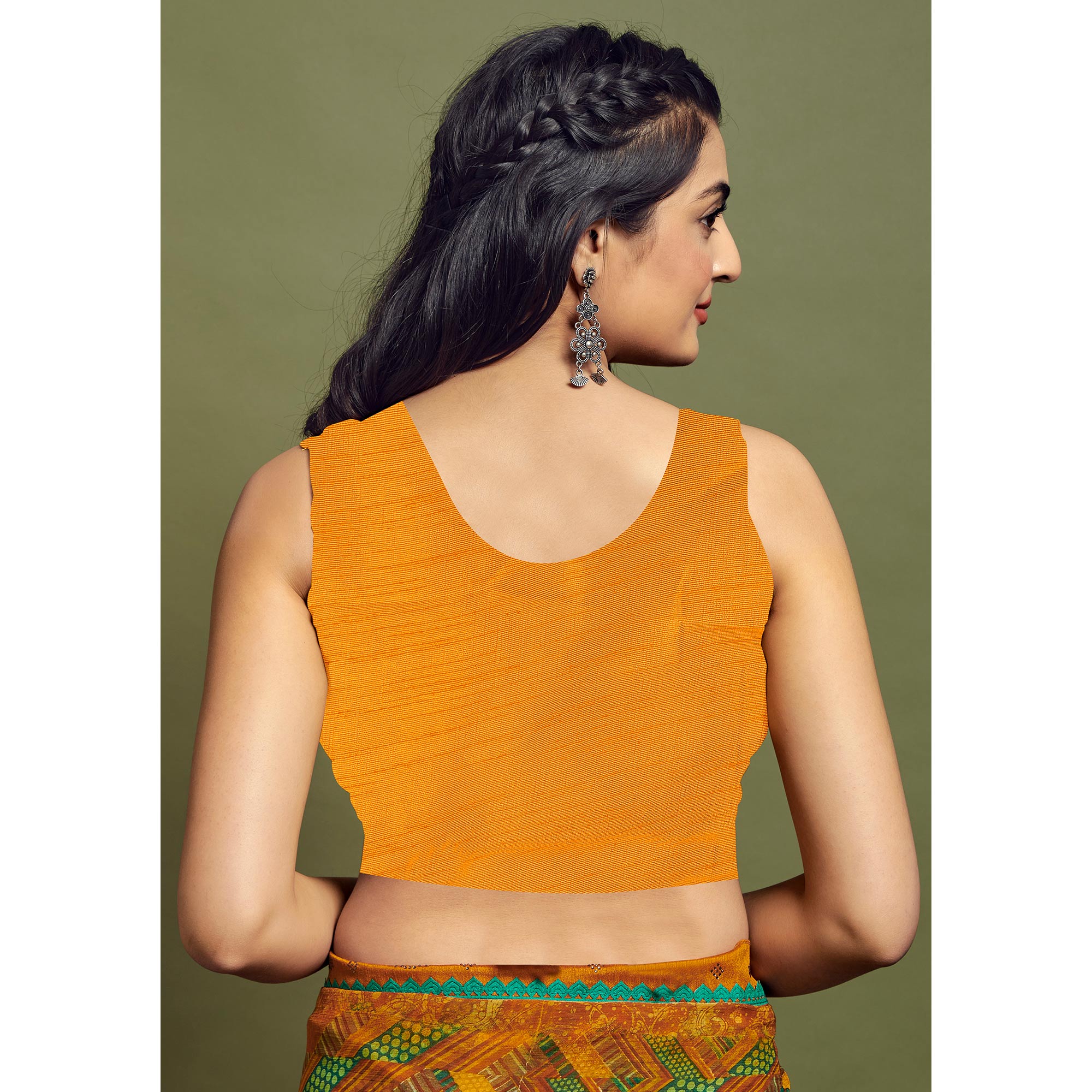 Mustard Geometric Printed Chiffon Saree