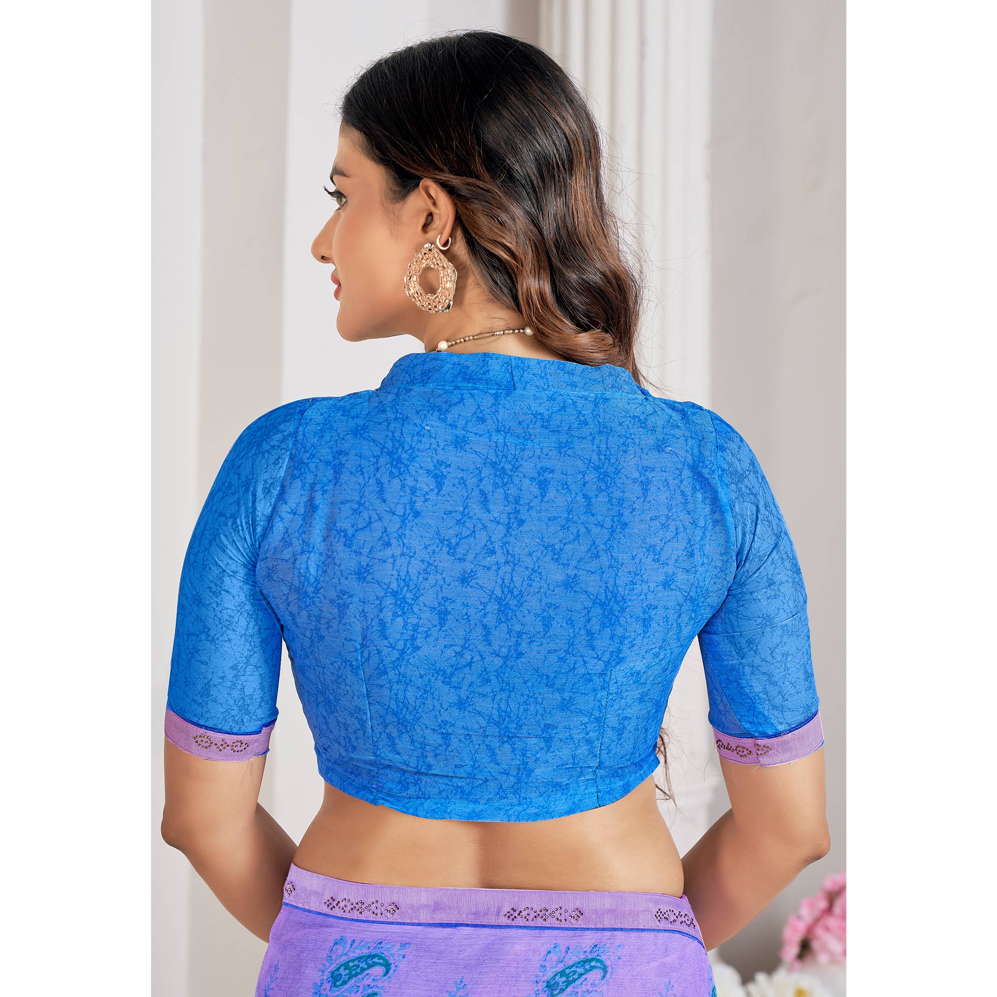 Purple Printed With Swarovski Chiffon Saree