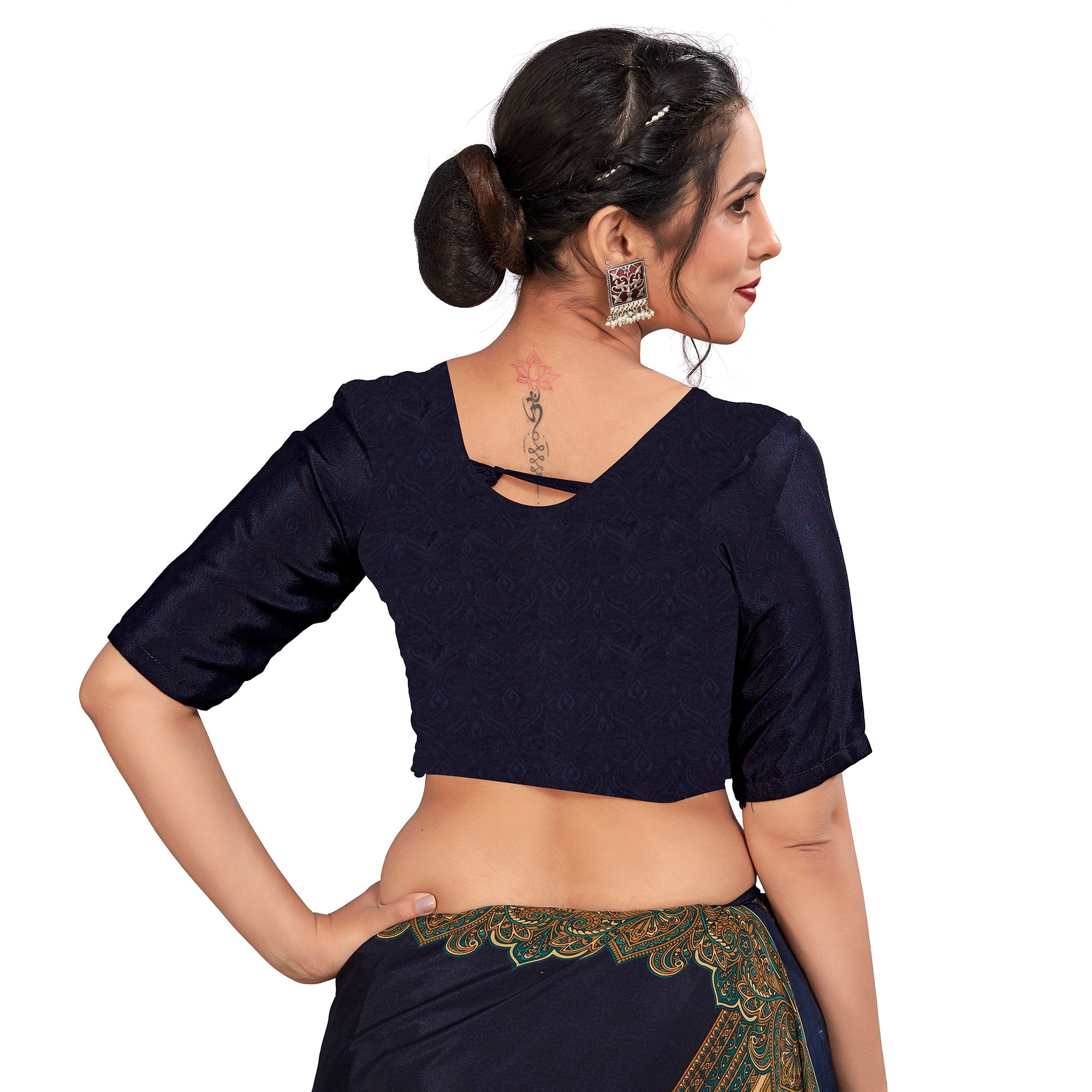 Navy Blue Printed Crepe Silk Saree