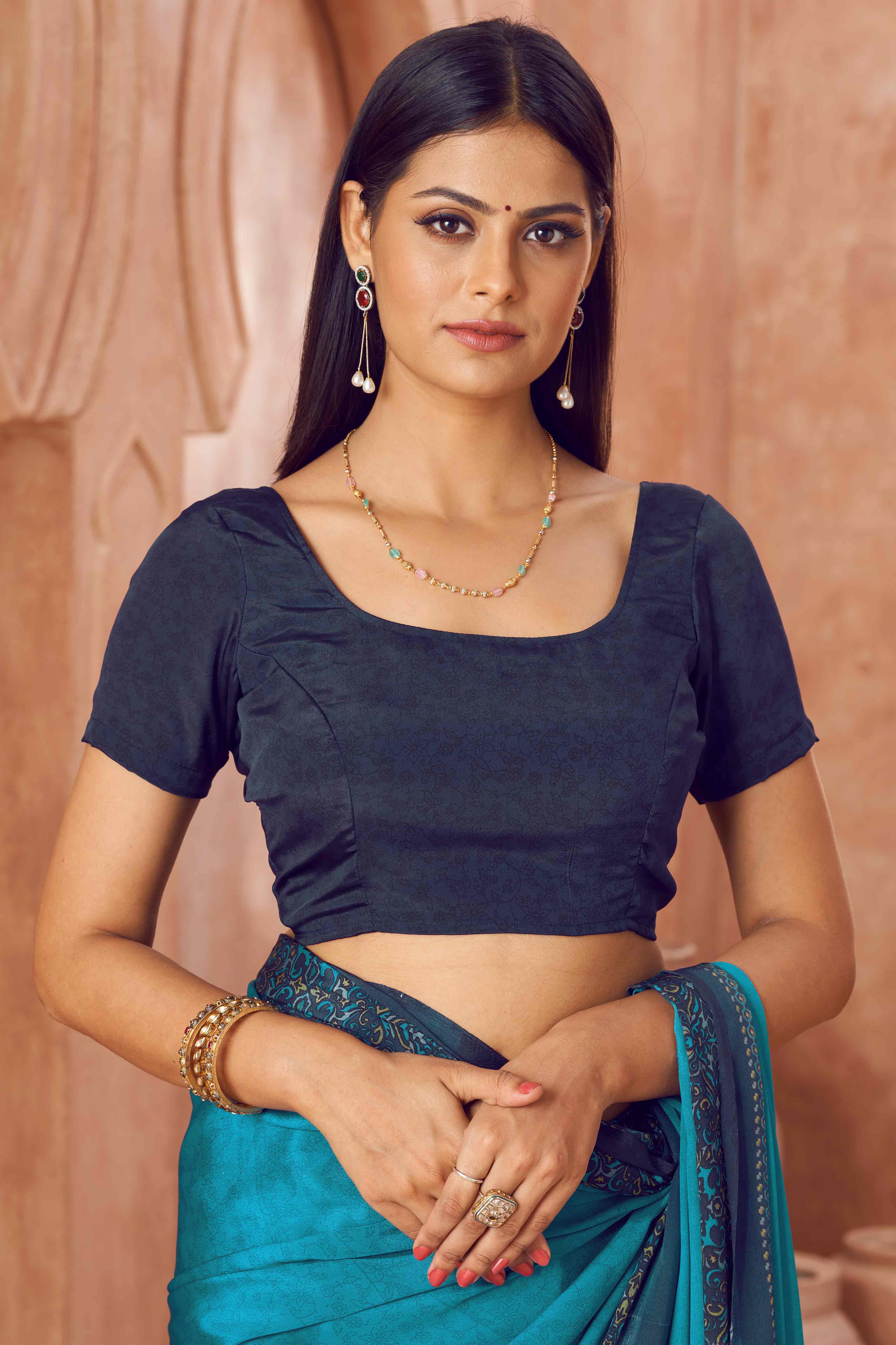 Blue Crepe Silk Saree with Elegant Floral Print Detailing