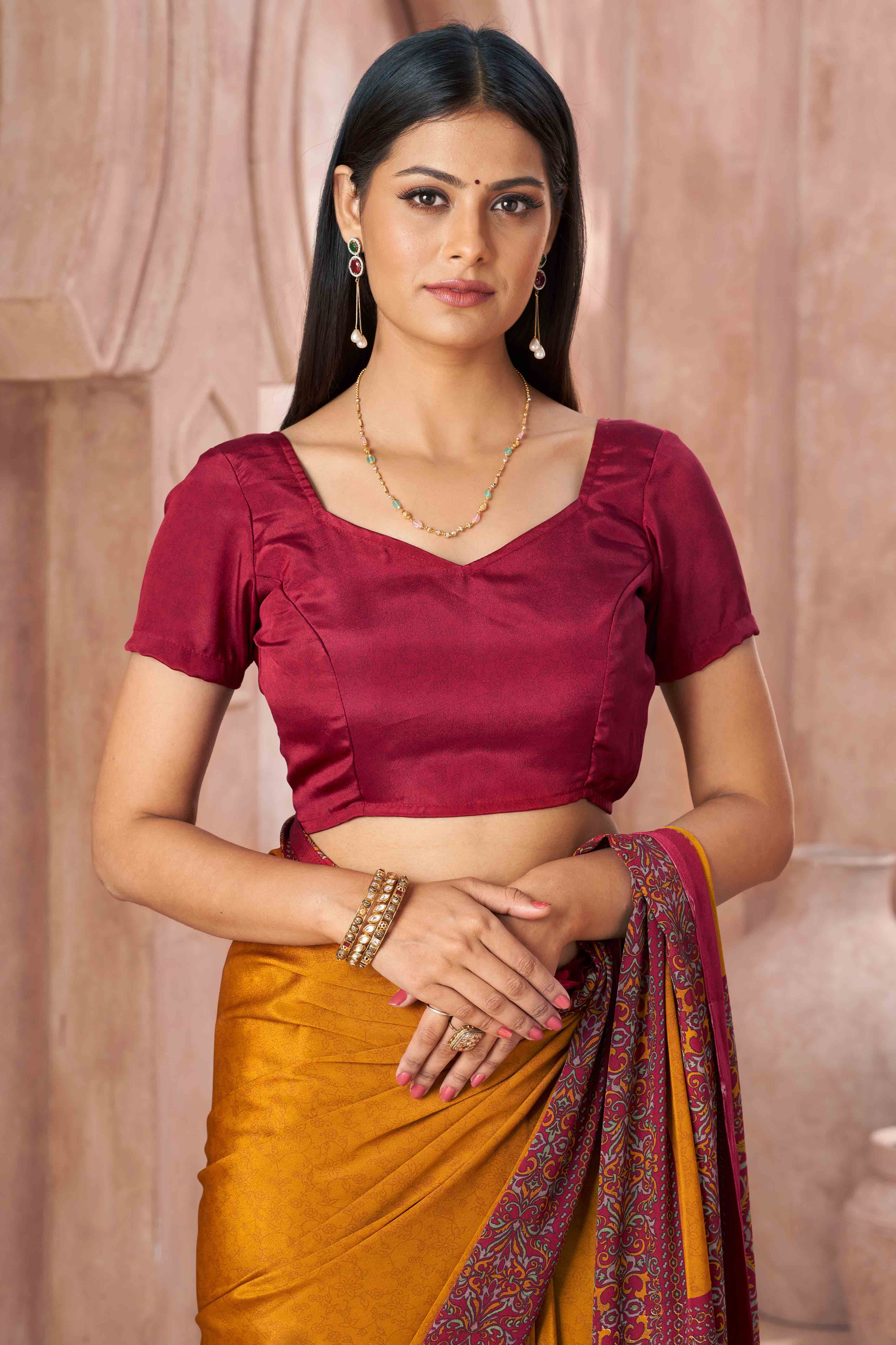 Mustard Crepe Silk Saree with Elegant Floral Print Detailing