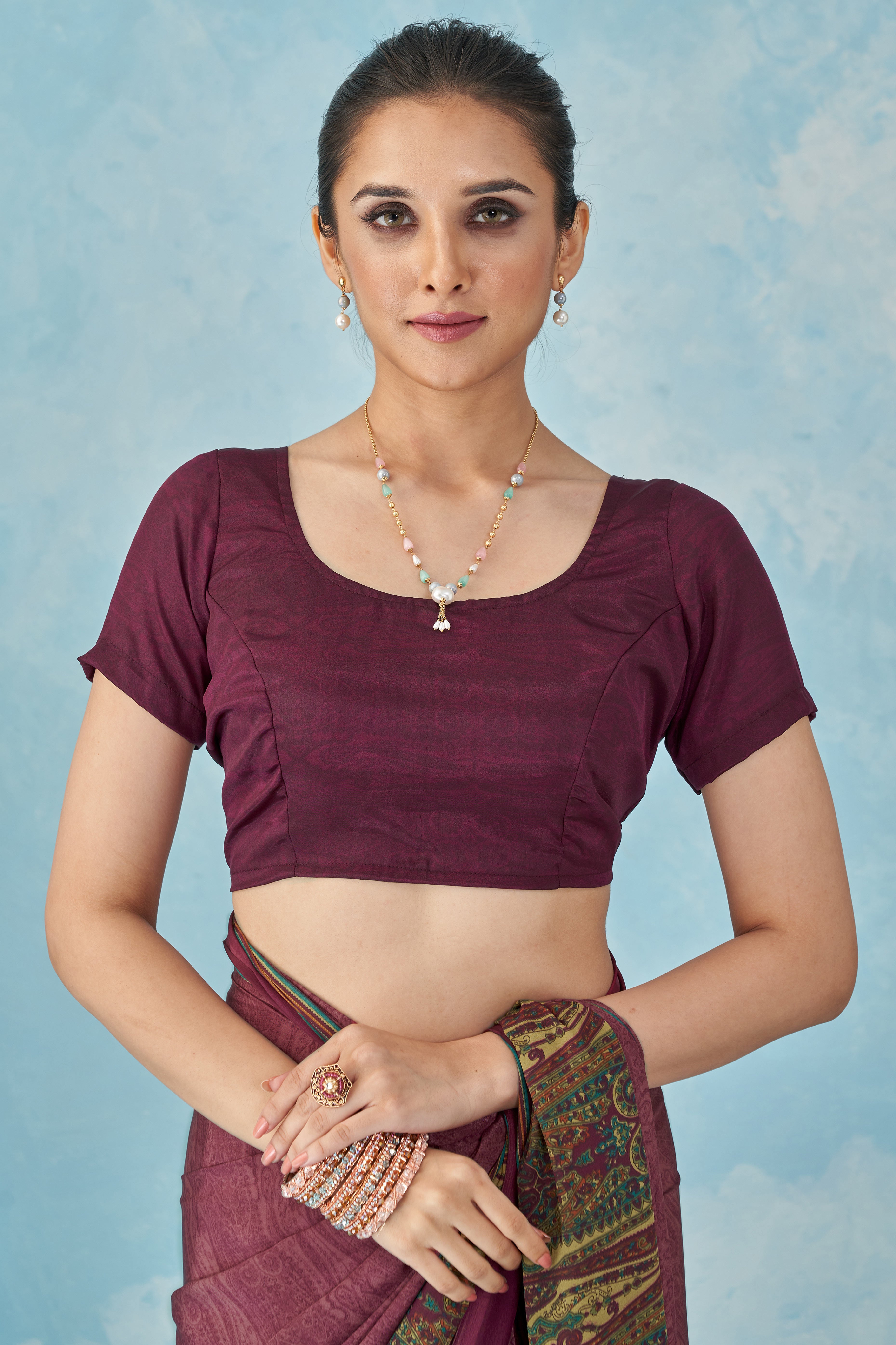 Lightweight Mauve Paisley Printed Saree in Luxurious Silk Crepe
