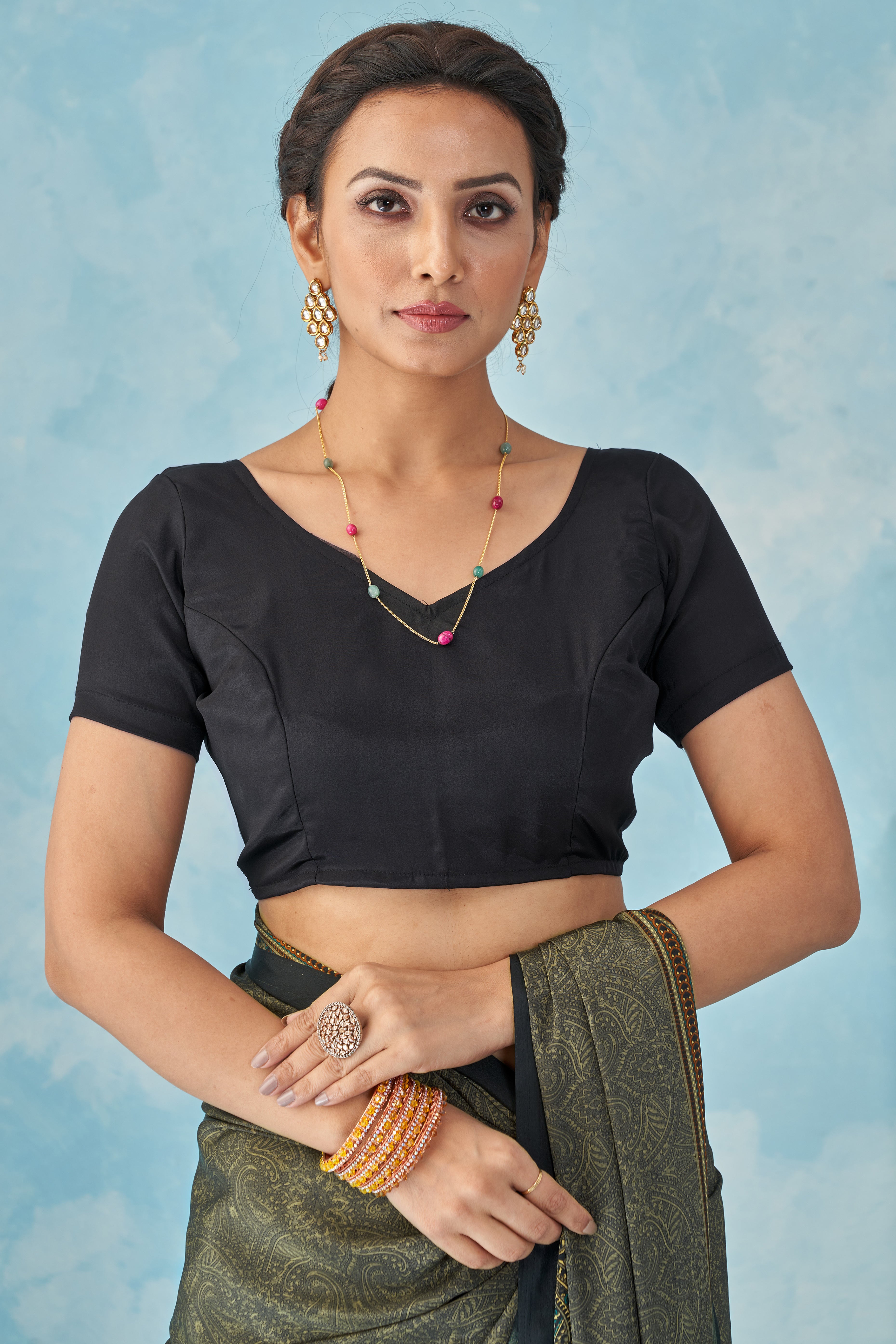 Lightweight Grey Paisley Printed Saree in Silk Crepe